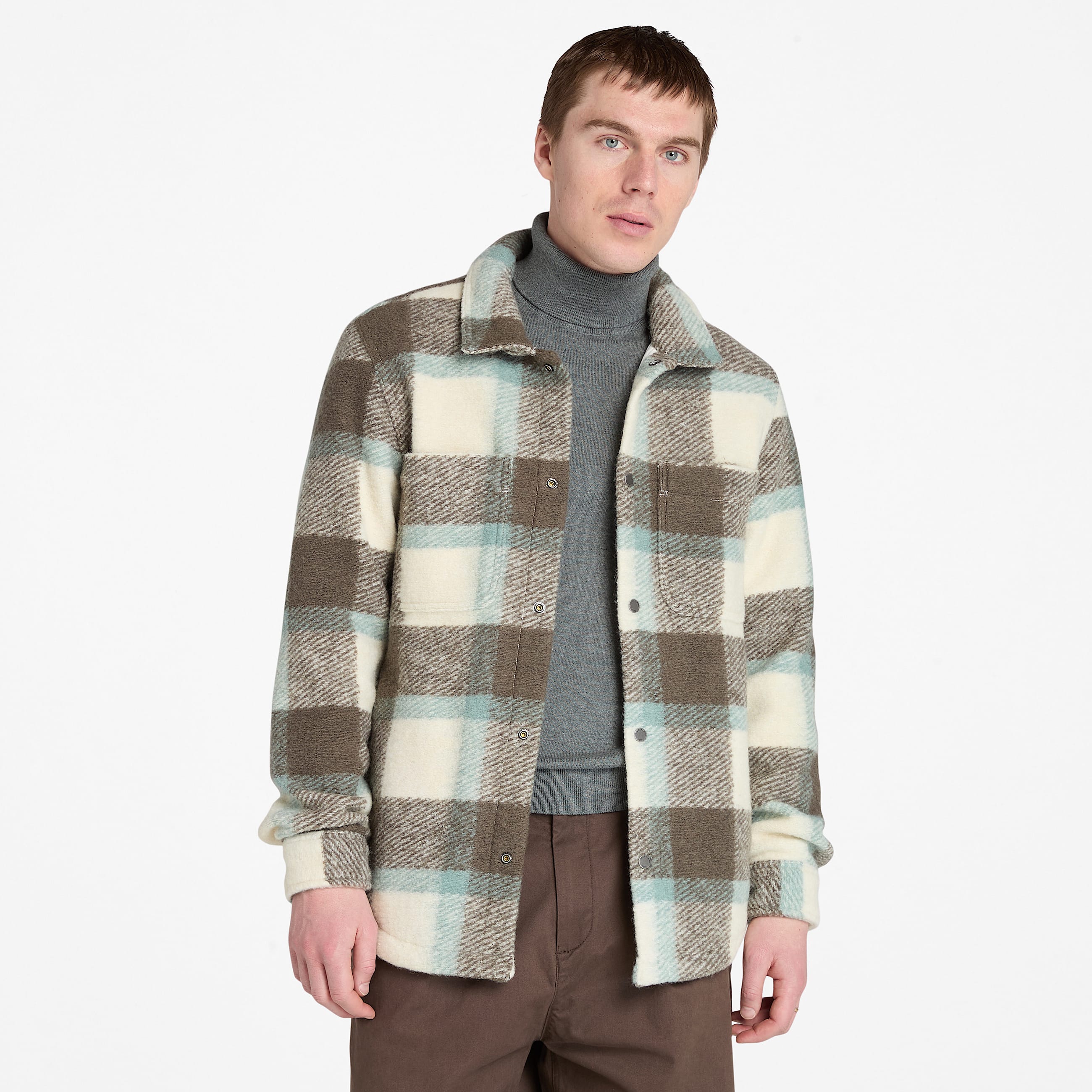 Wool Blend Shacket for Men in White TBL White HERO