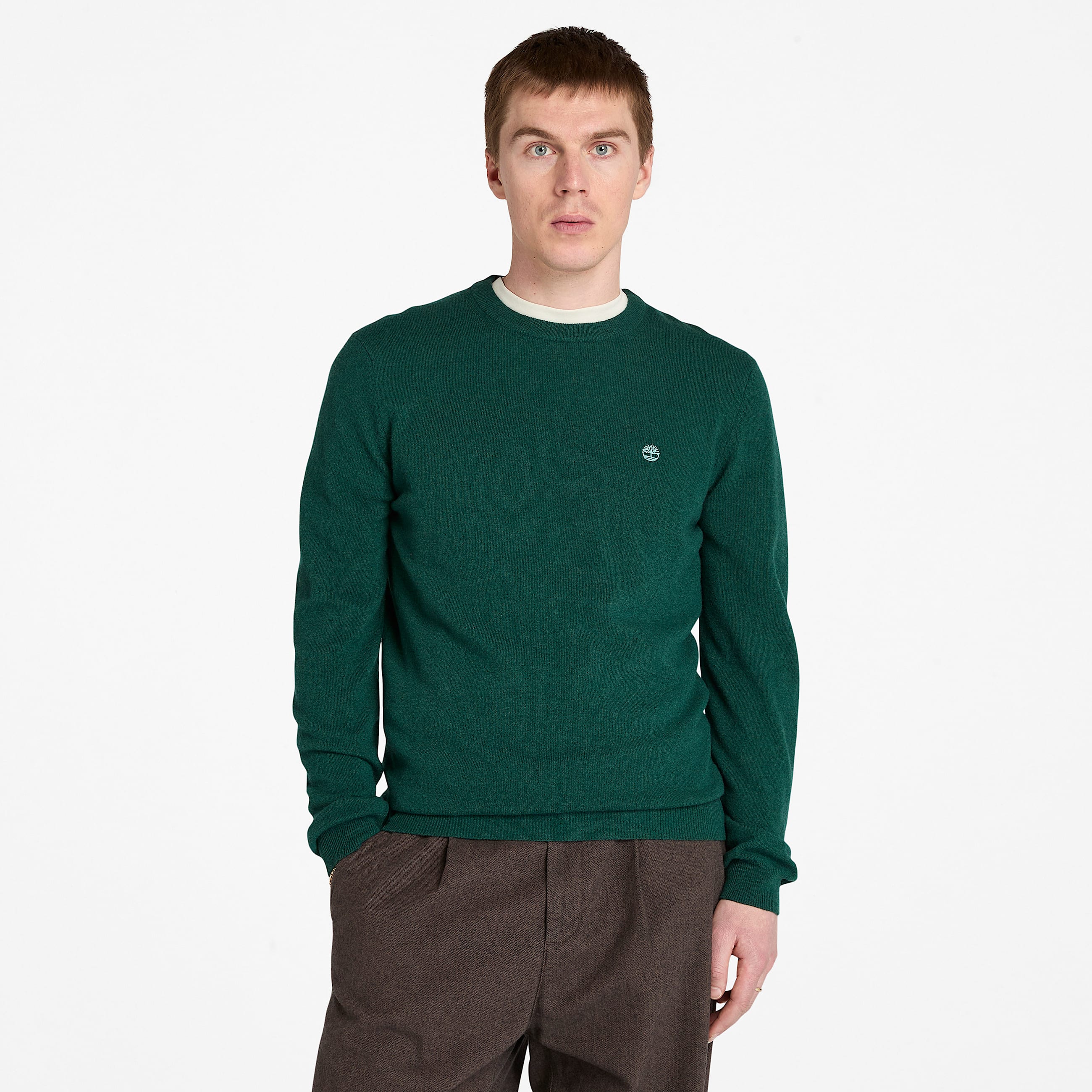 Pull en laine mrinos  col rond Cohas Brook Timberland pour homme en vert fonc TBL Verte HERO