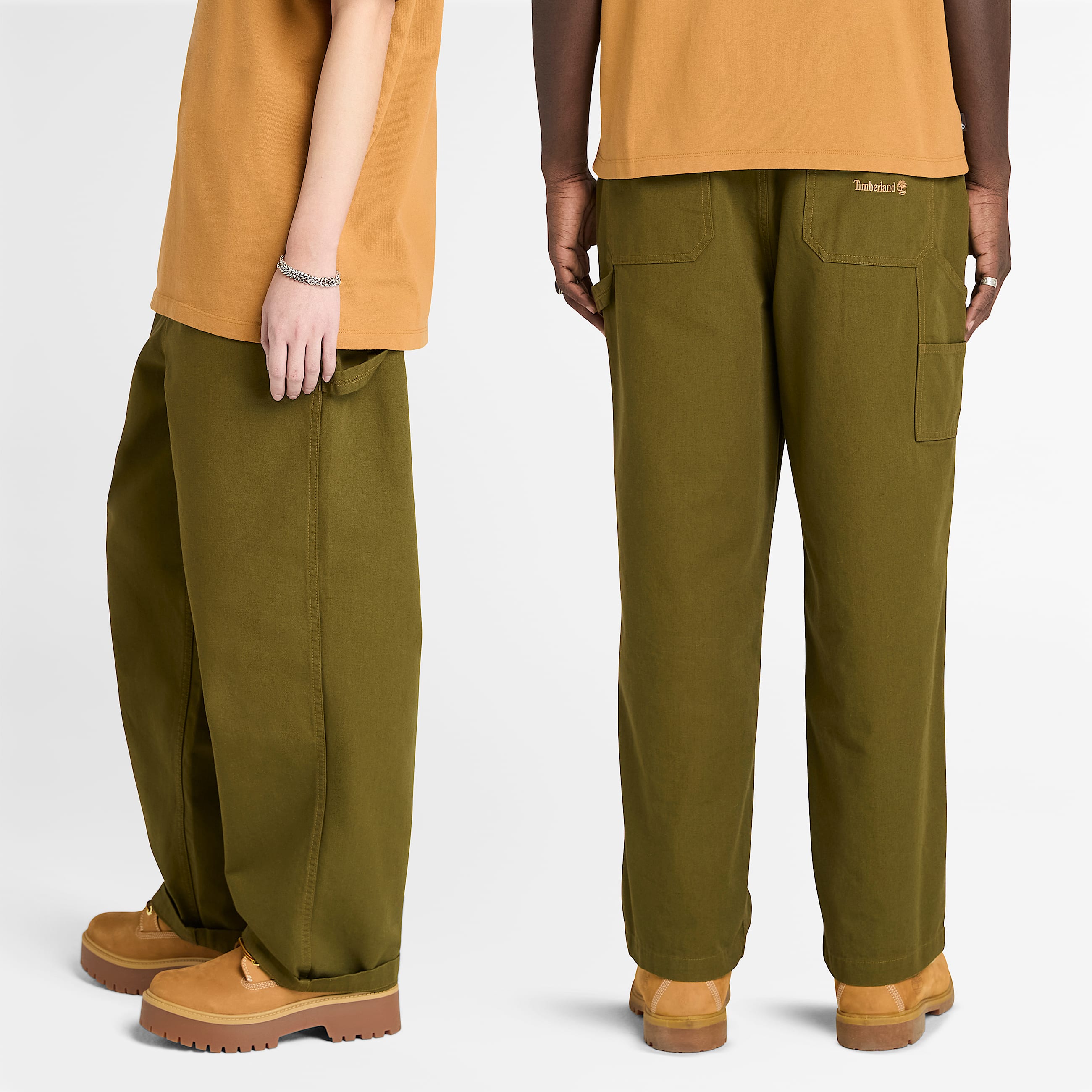 All Gender Washed Duck Canvas Carpenter Trouser in Dark Green TBL Green ALT1