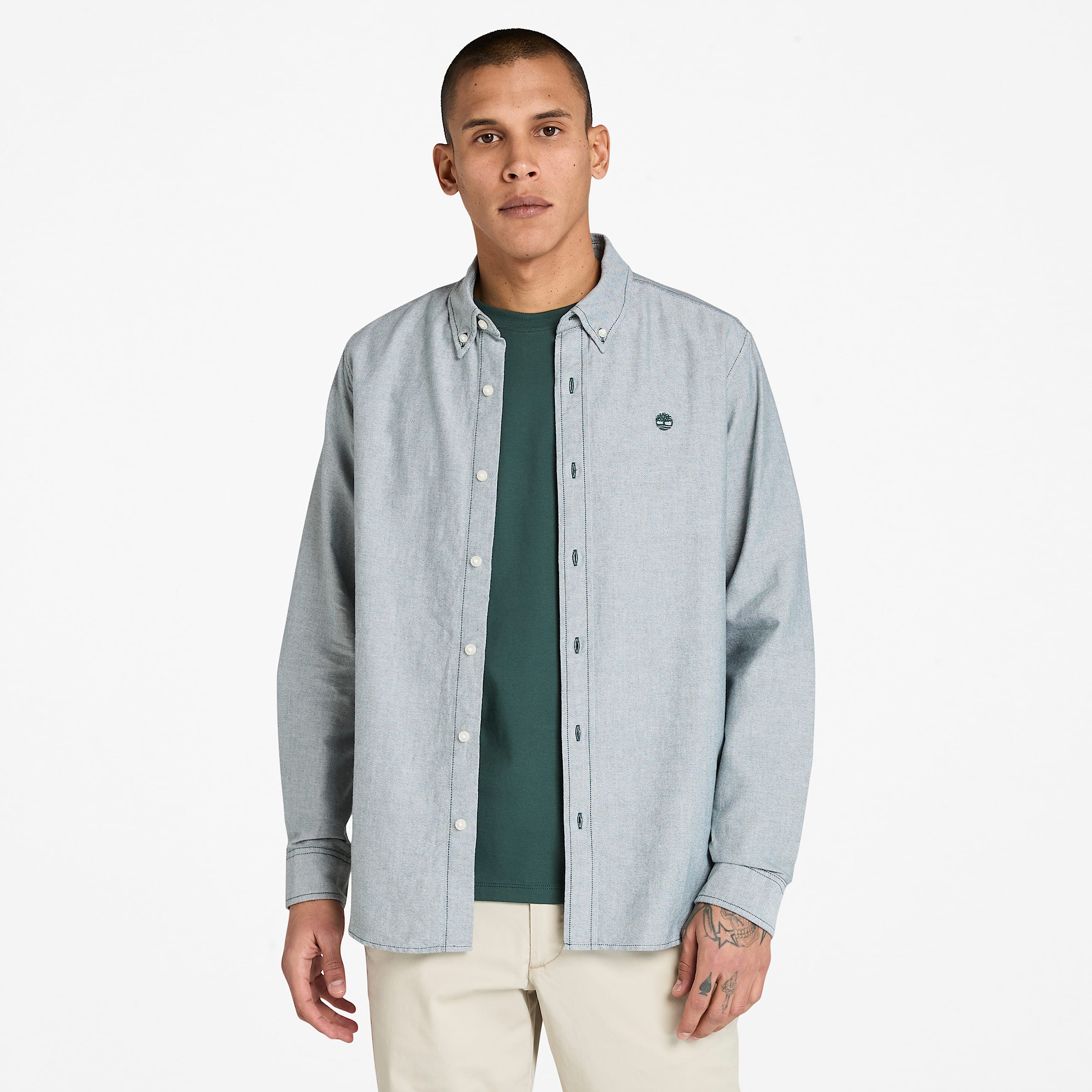 Chemise Oxford raye pour homme en vert fonc TBL Verte HERO