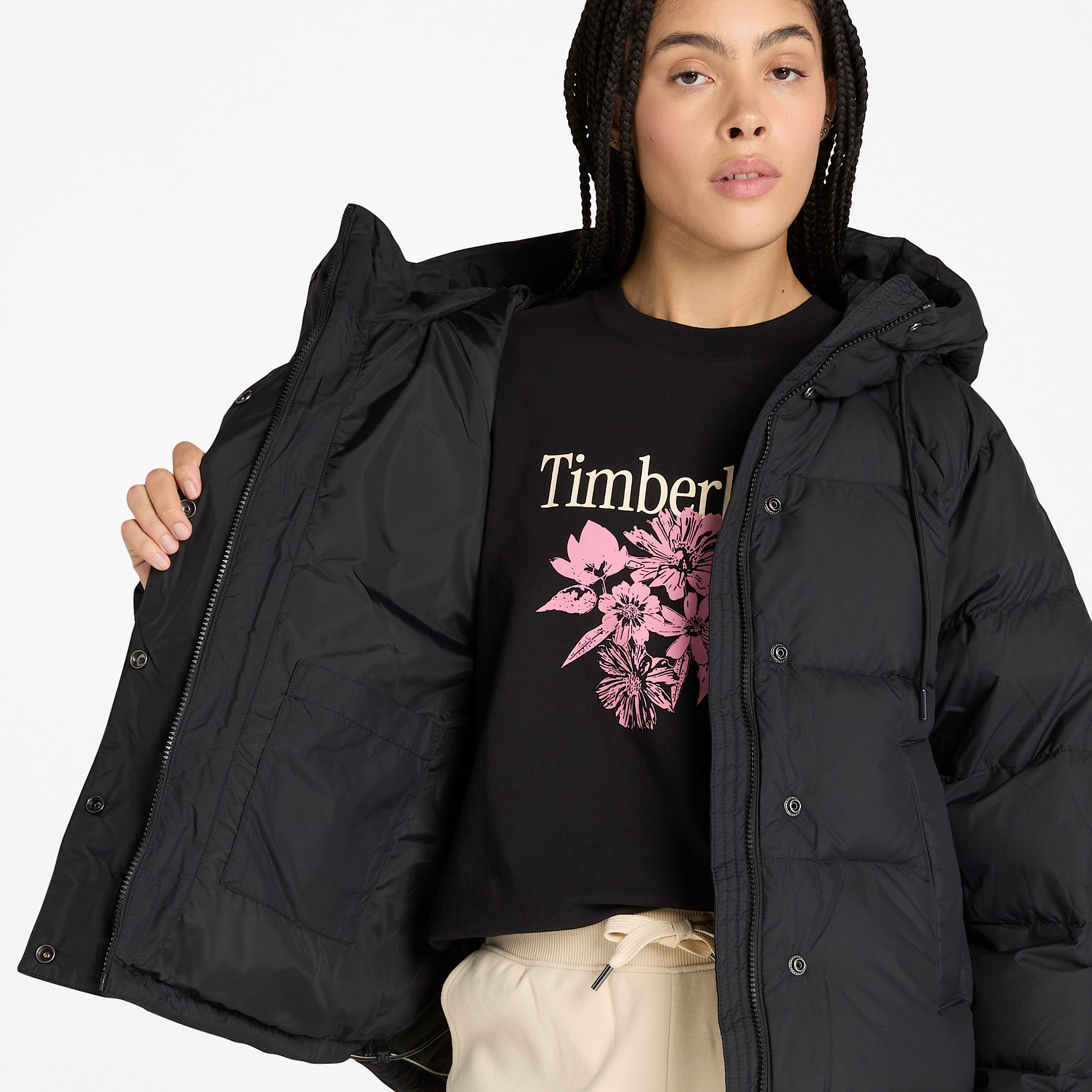 Recycled Down Puffer Jacket for Women in Black TBL Black ALT2