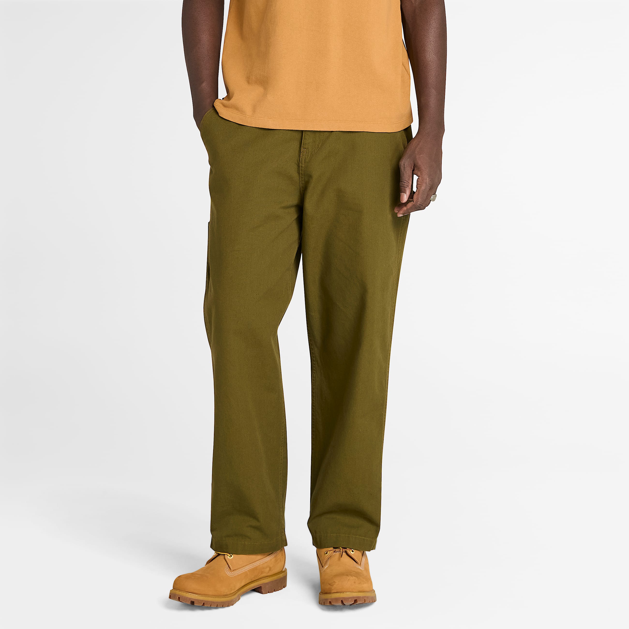 All Gender Washed Duck Canvas Carpenter Trouser in Dark Green TBL Green ALT2