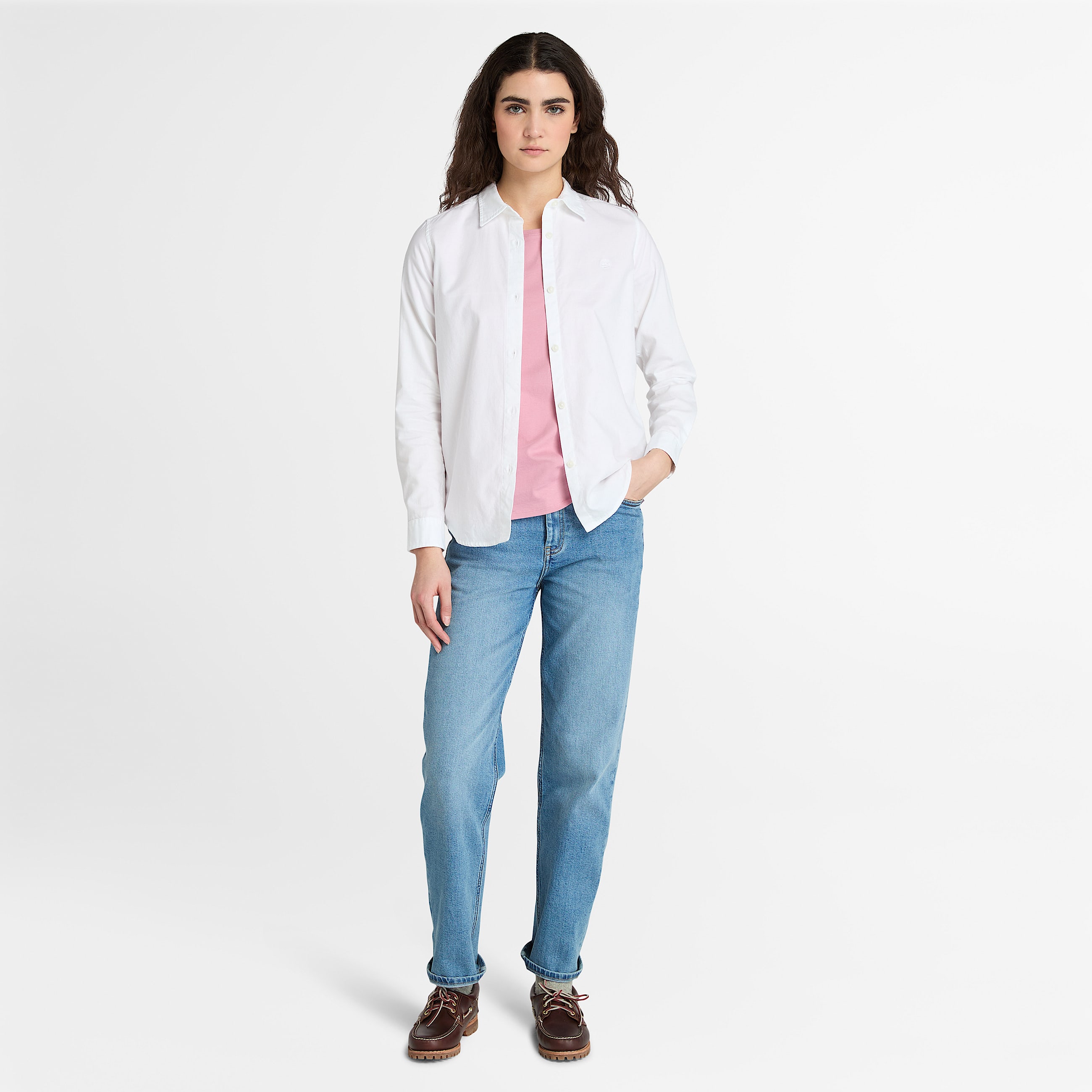 Timberland Oxford LongSleeve Shirt for Women in White TBL White ALT1