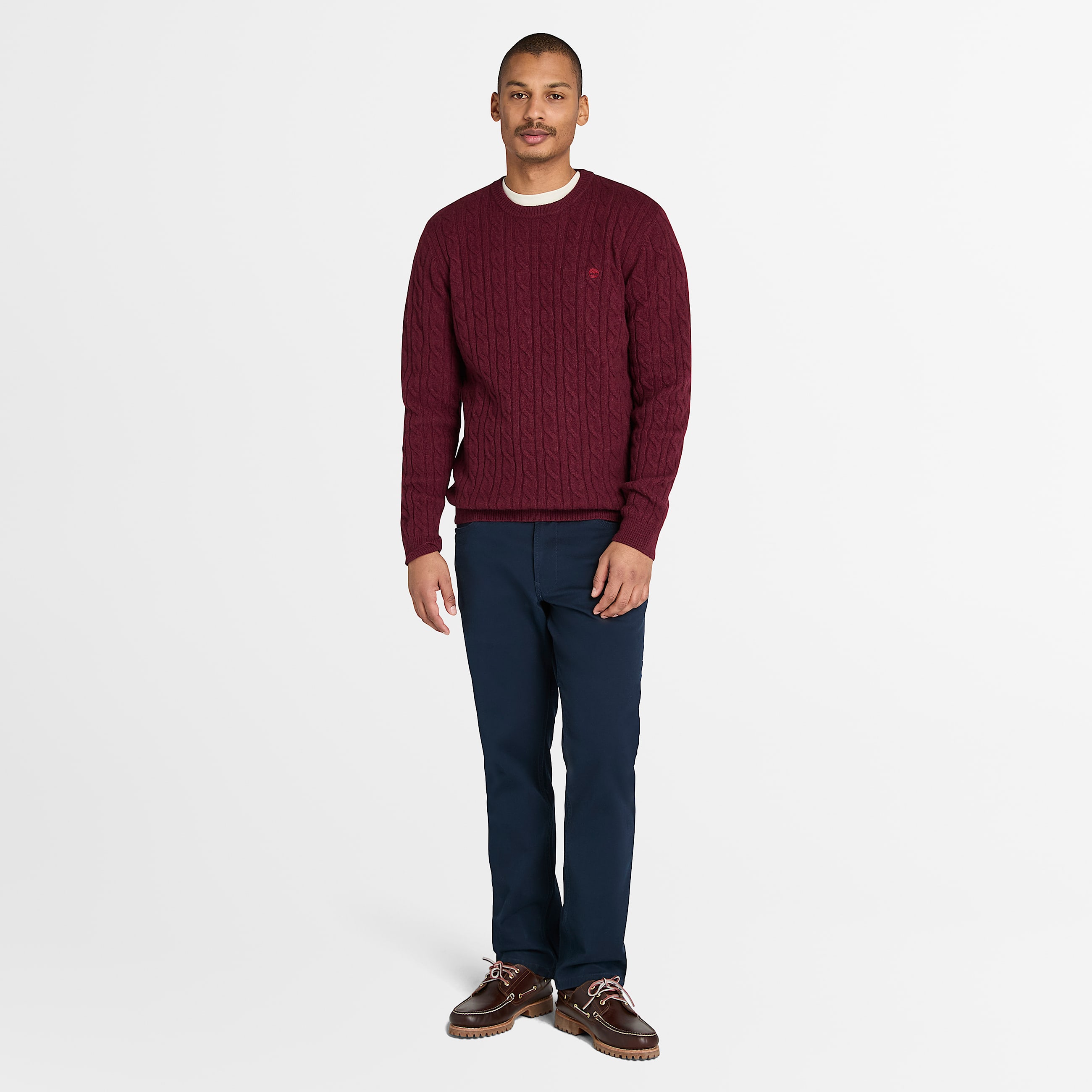 Phillips Brook Crewneck Cableknit Jumper for Men in Burgundy TBL Burgundy ALT1