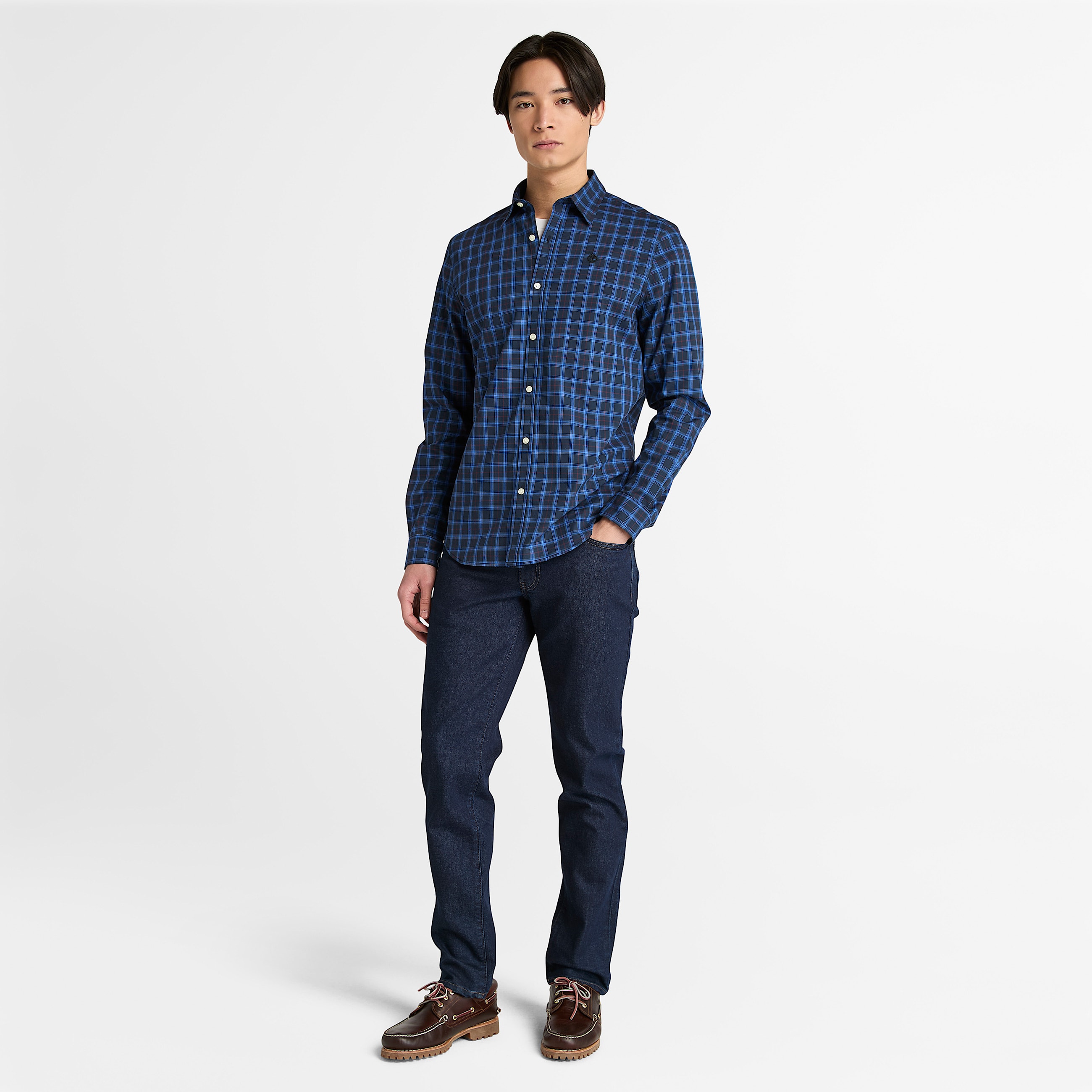 Chemise  carreaux en popeline pour homme en bleu fonc TBL bleu ALT1