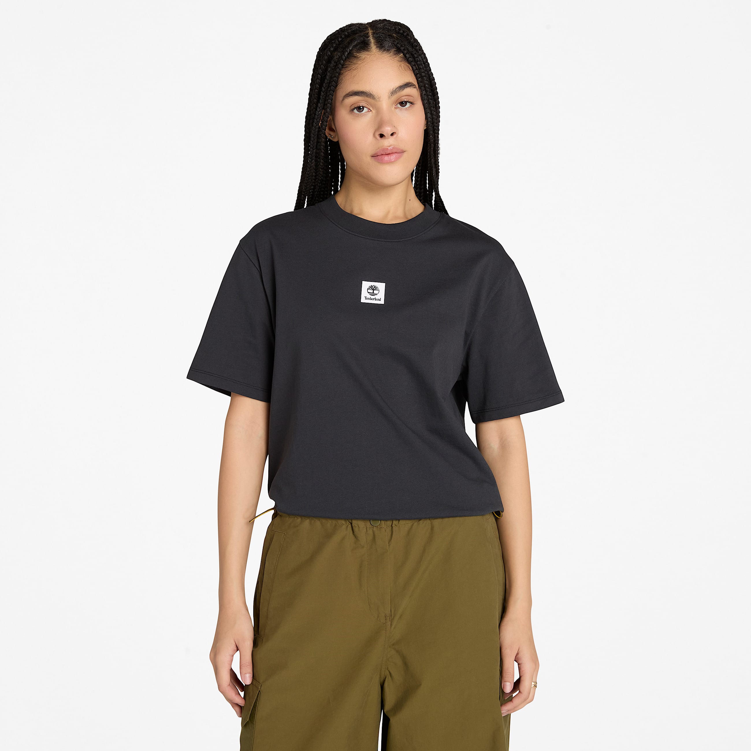 Kurzrmeliges Timberland TShirt mit StackLogo fr Damen in Schwarz TBL Schwarz HERO