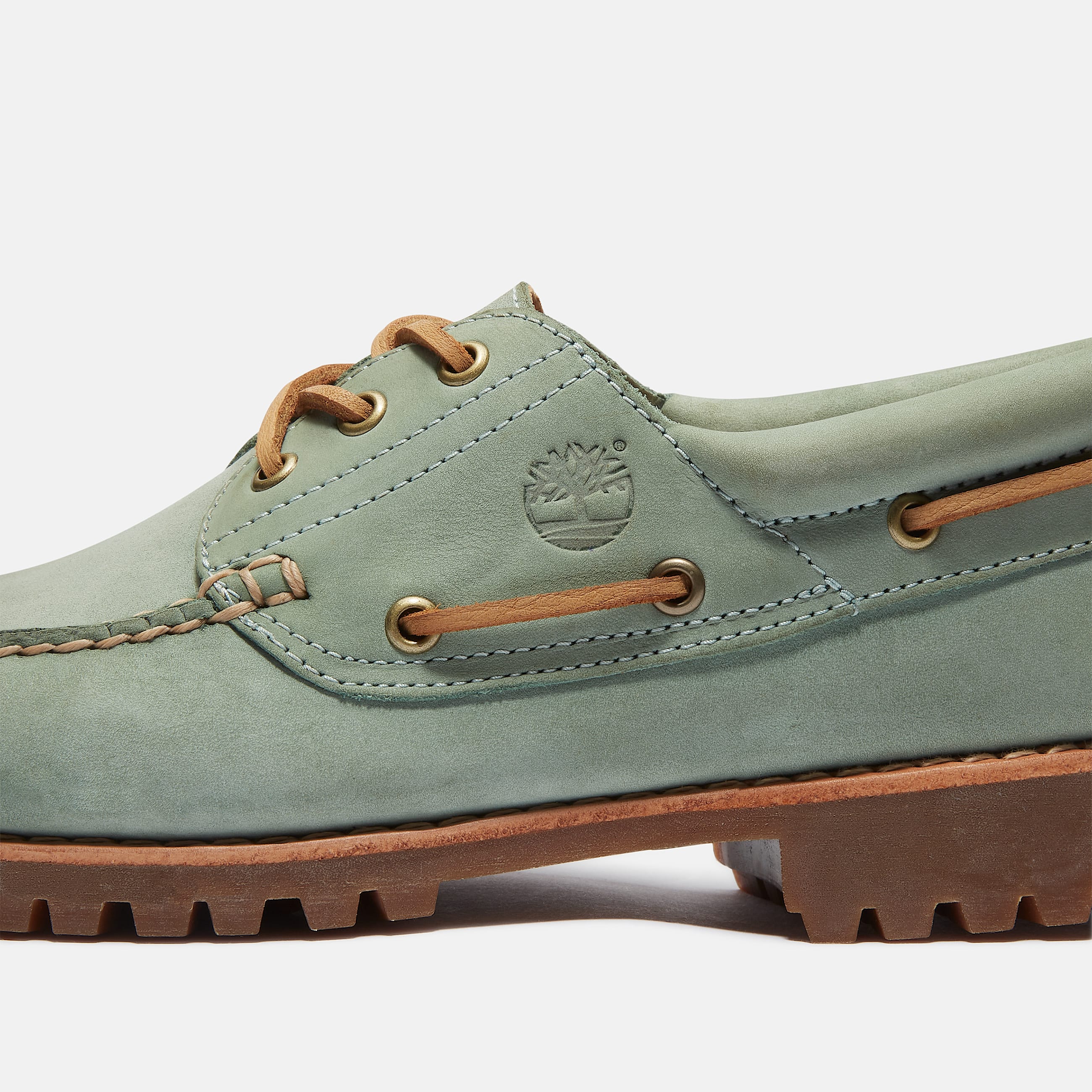 Chaussure bateau authentique cousue main  3 illets Timberland en Vert TBL Verte ALT7