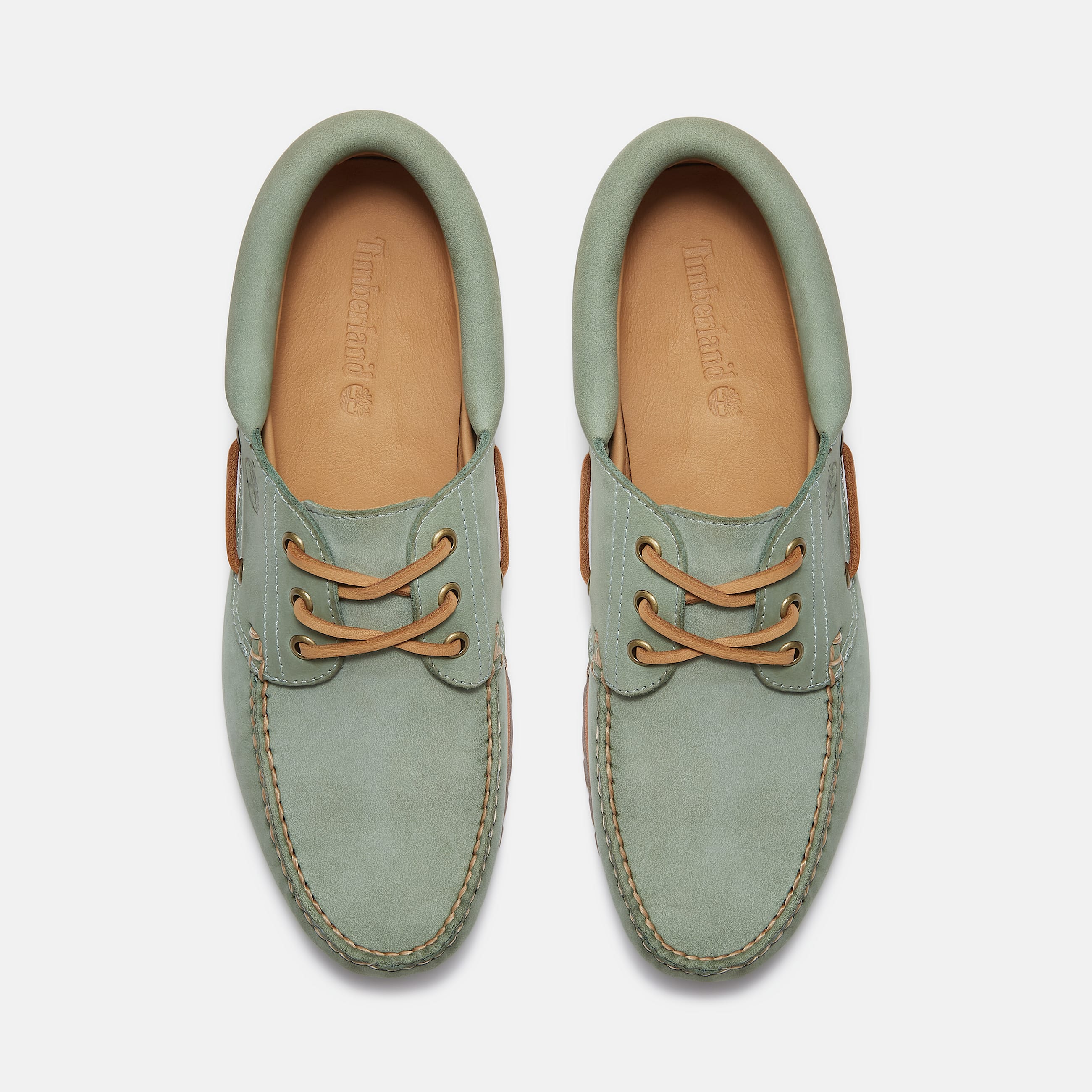 Chaussure bateau authentique cousue main  3 illets Timberland en Vert TBL Verte ALT2