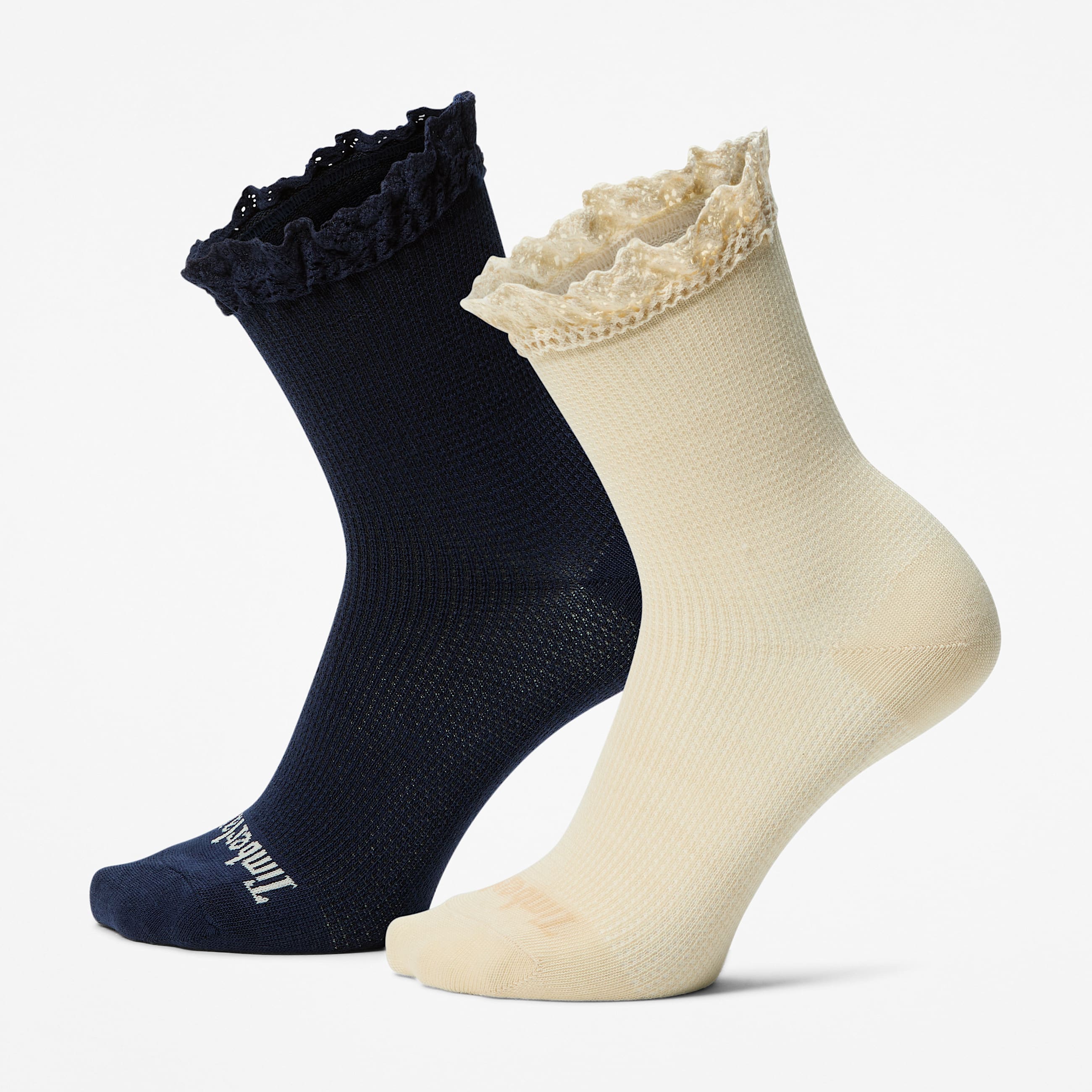Timberland 2Pack Ruffle Low Crew Sock for Women in Beige TBL Beige HERO