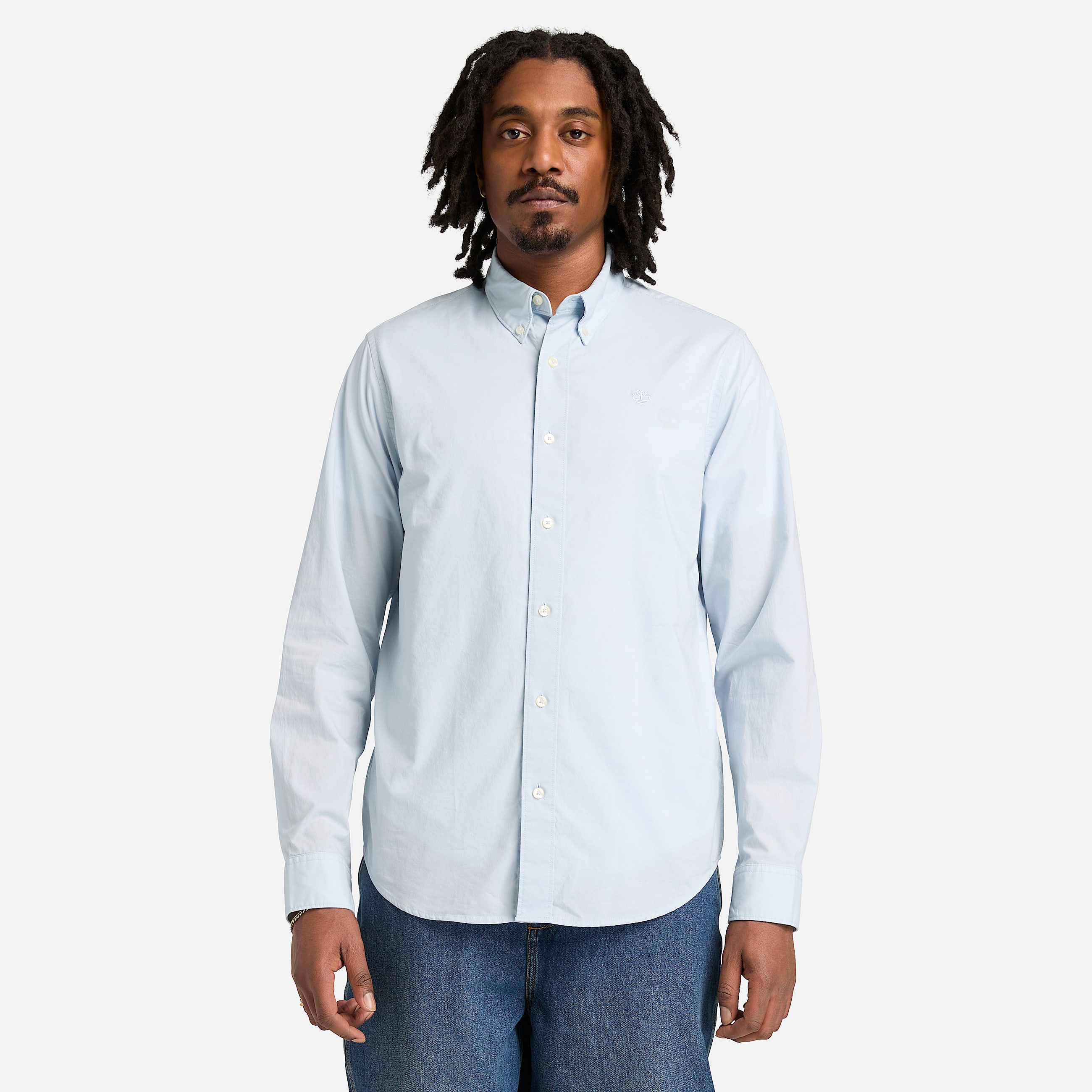 Chemise en popeline extensible  manches longues pour homme en bleu clair TBL bleu ALT1