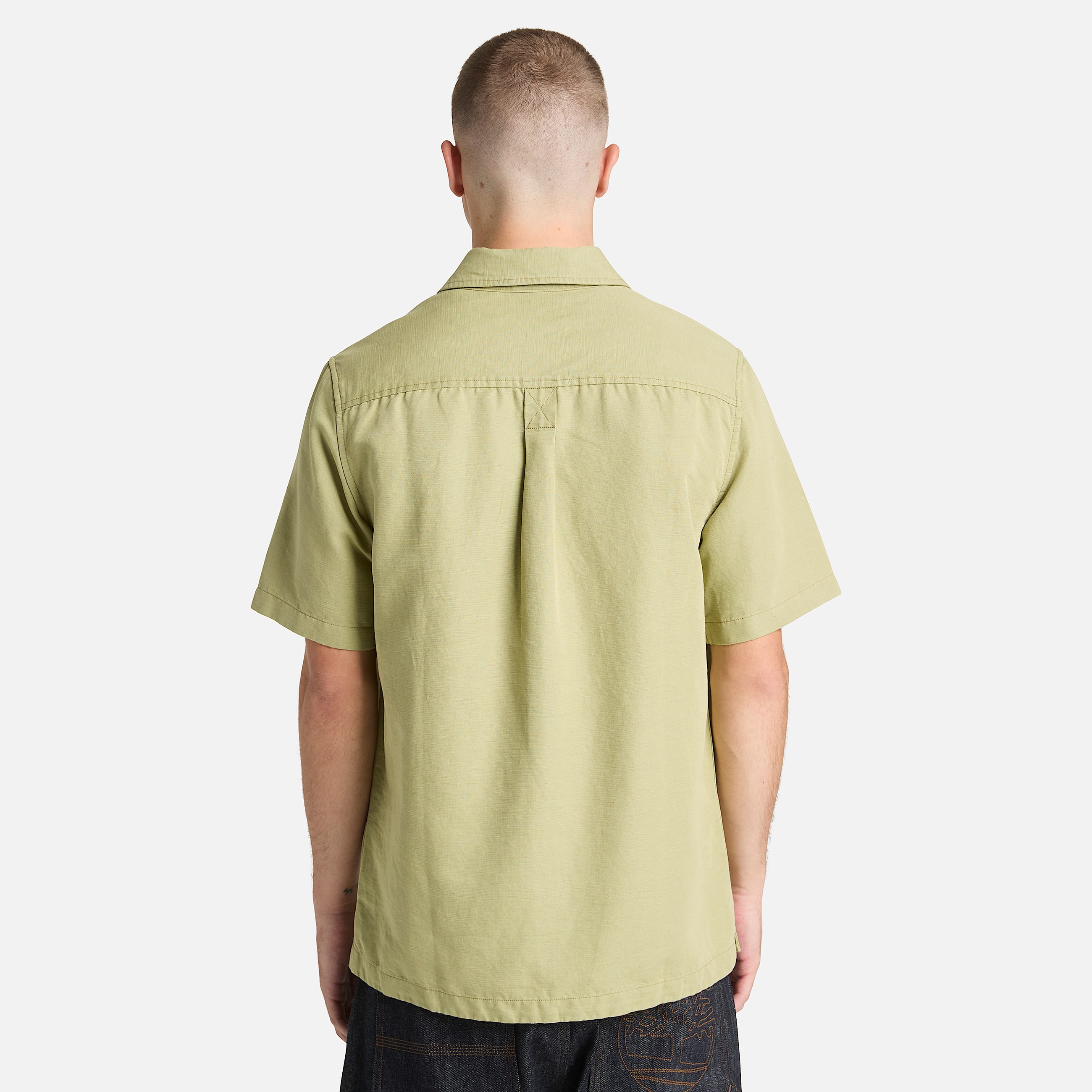 CottonLinen ShortSleeve Utility Shirt for Men in Green TBL Green ALT8