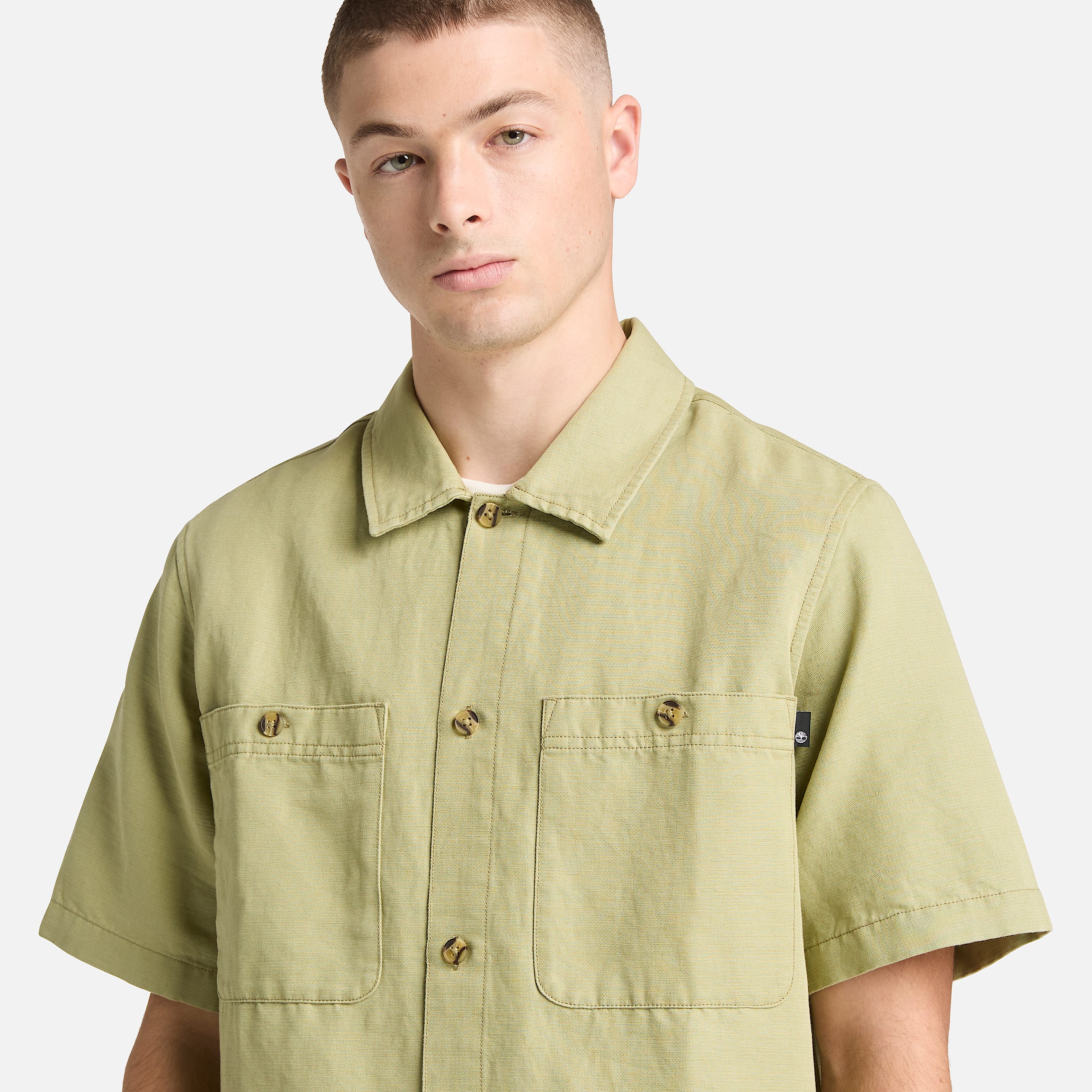 CottonLinen ShortSleeve Utility Shirt for Men in Green TBL Green ALT3