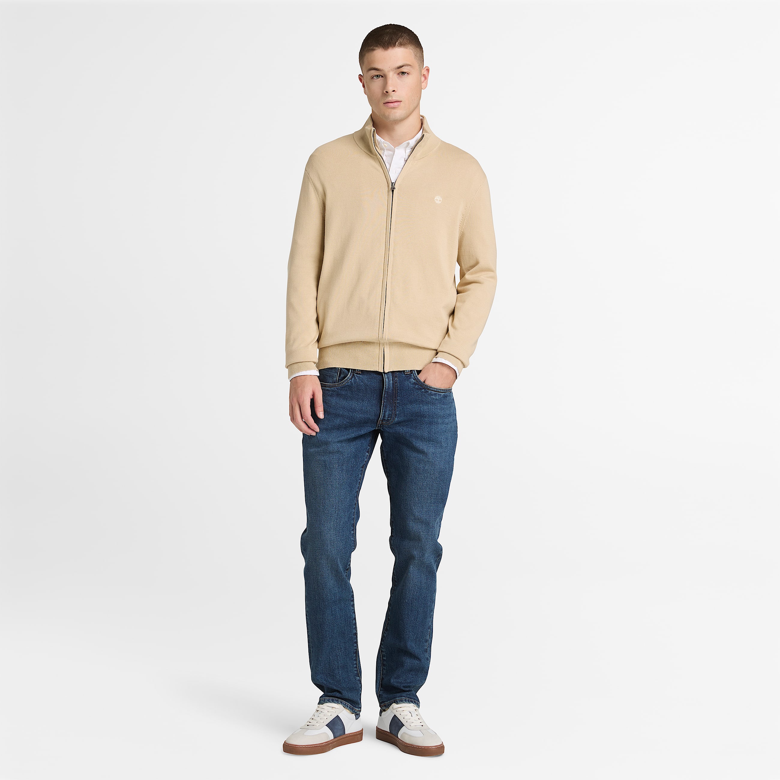 Johns River Baumwollpullover mit durchgehendem Reiverschluss fr Herren in Beige TBL Beige ALT2