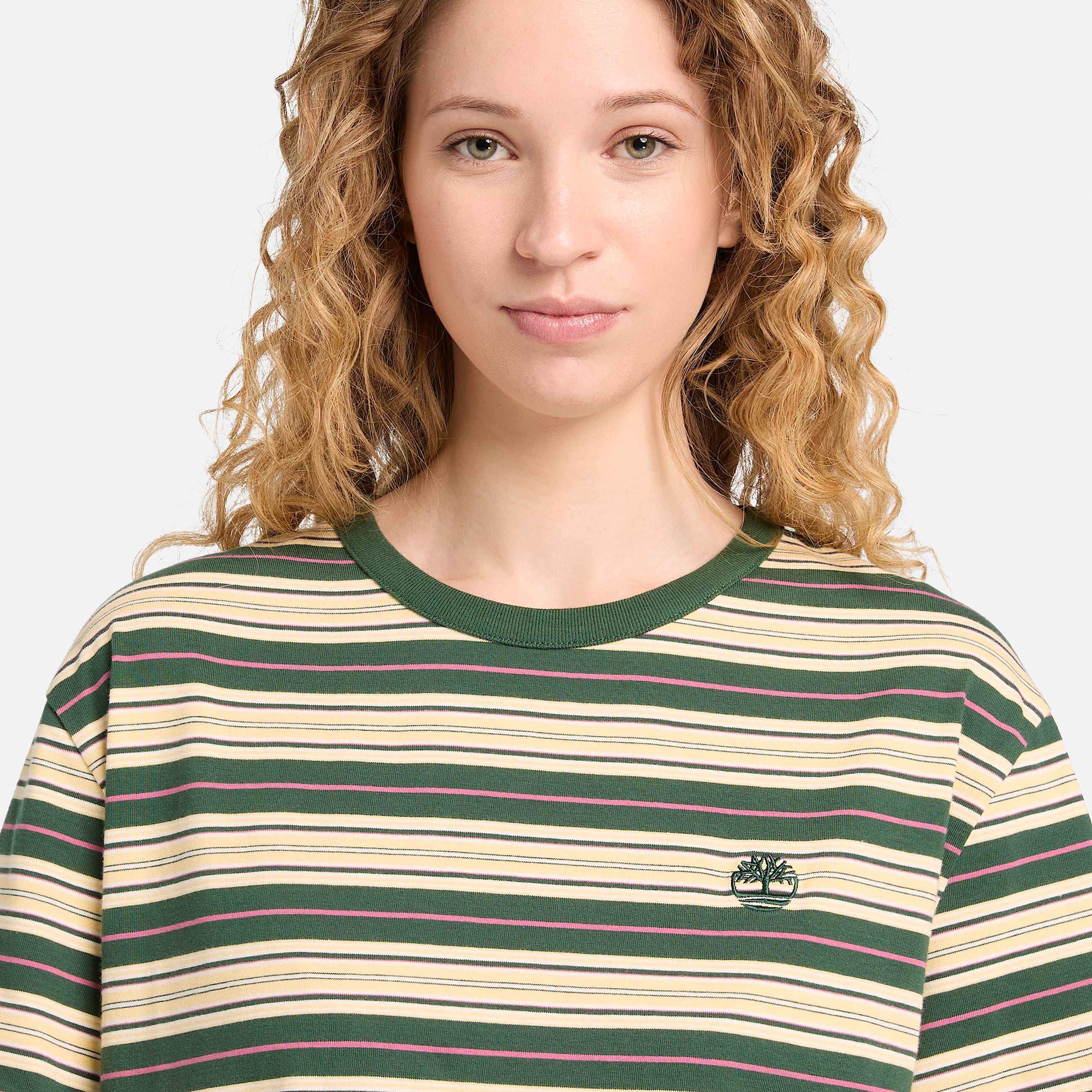 All Gender Striped TShirt in BeigeDark Green TBL Beige ALT3