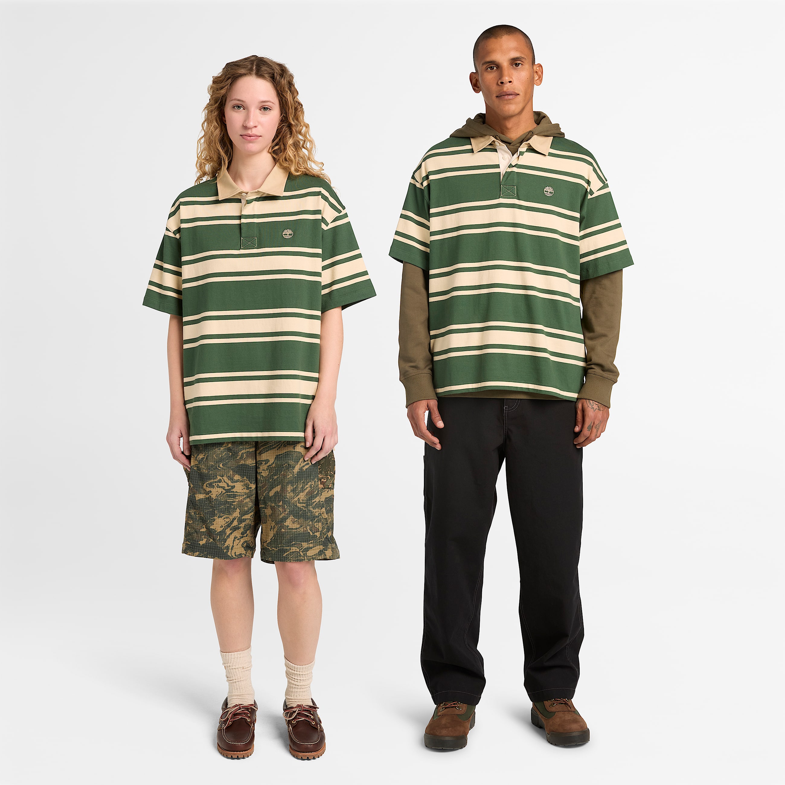 Polo de rugby  manches courtes ray unisexe en vert foncbeige TBL Verte ALT1