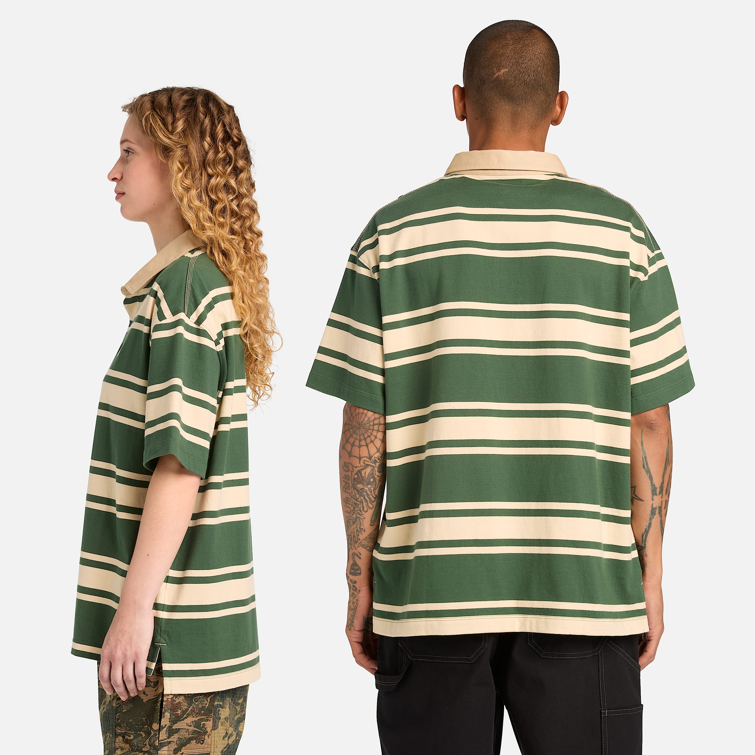 Polo de rugby  manches courtes ray unisexe en vert foncbeige TBL Verte ALT2