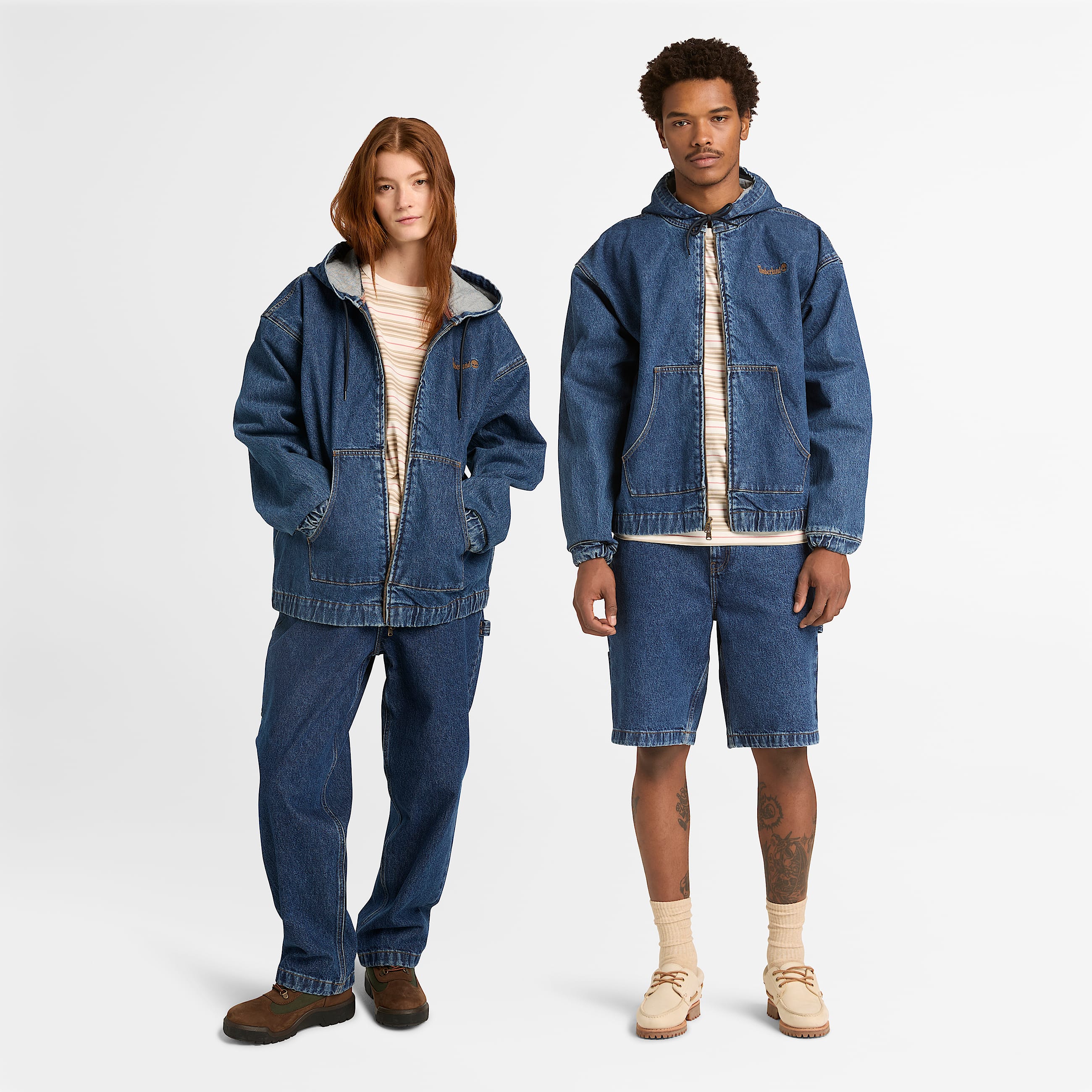 All Gender Denim FullZip Hooded Bomber in Blue TBL Blue ALT1