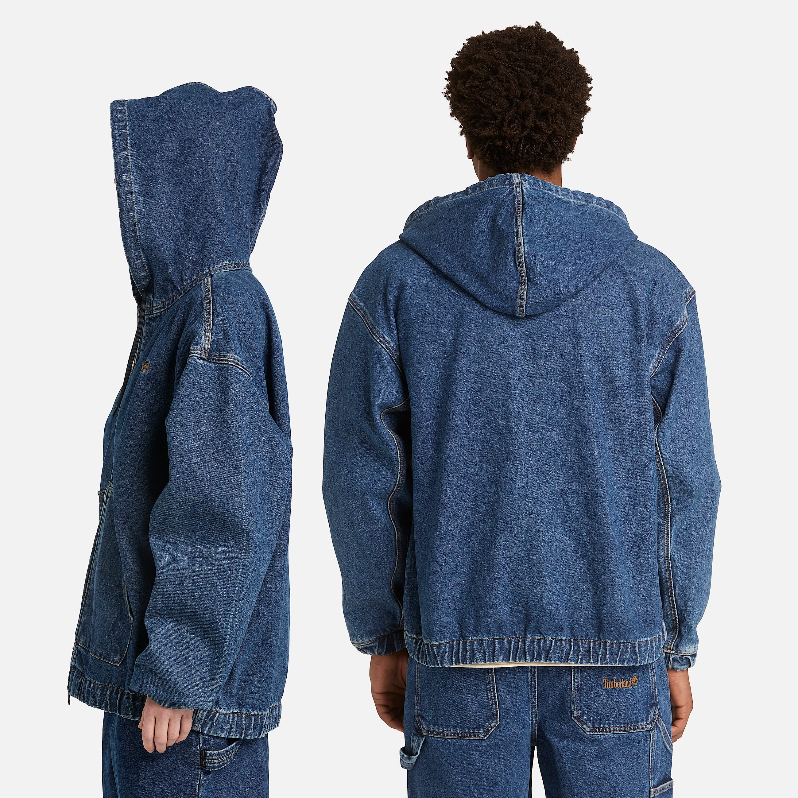 All Gender Denim FullZip Hooded Bomber in Blue TBL Blue ALT2
