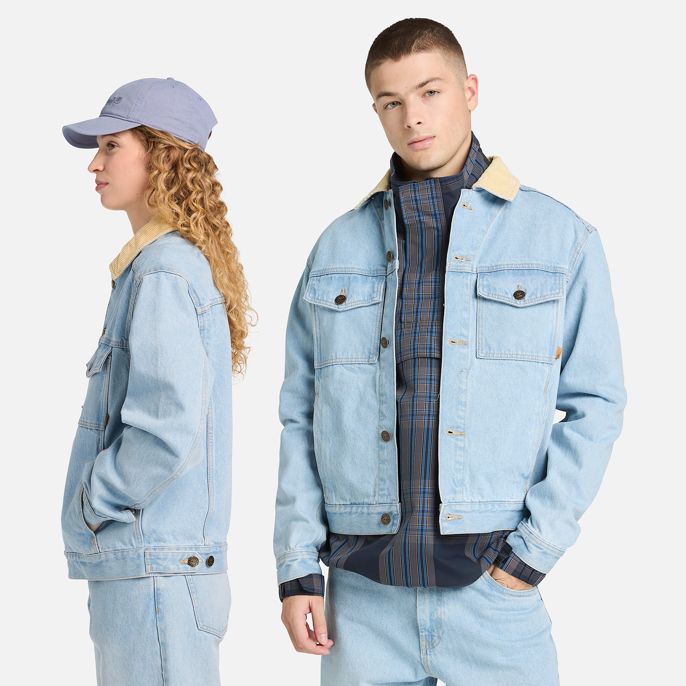 All Gender Corduroy Collared Denim Jacket in Light Blue TBL Blue ALT2