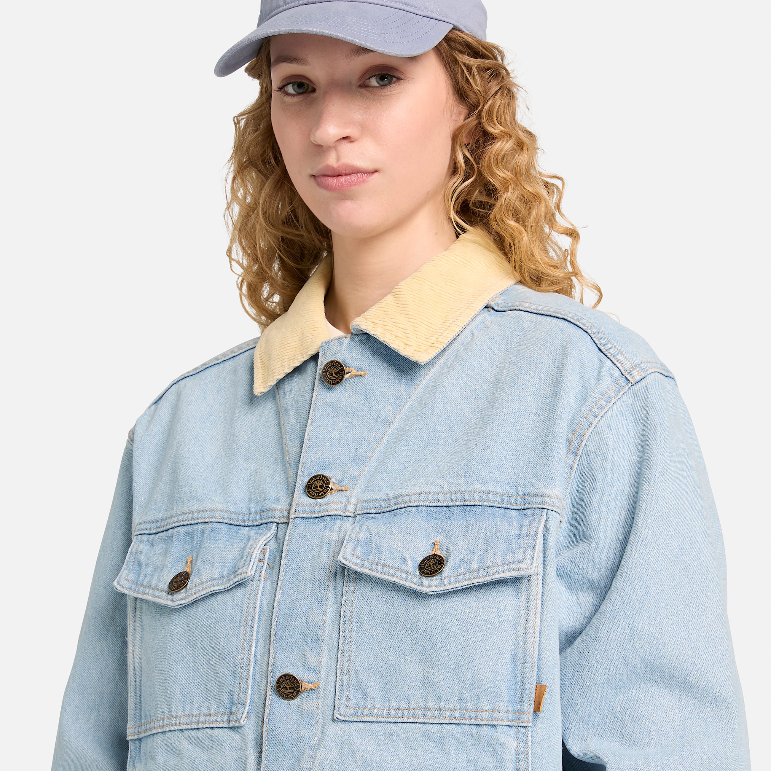 All Gender Corduroy Collared Denim Jacket in Light Blue TBL Blue ALT3