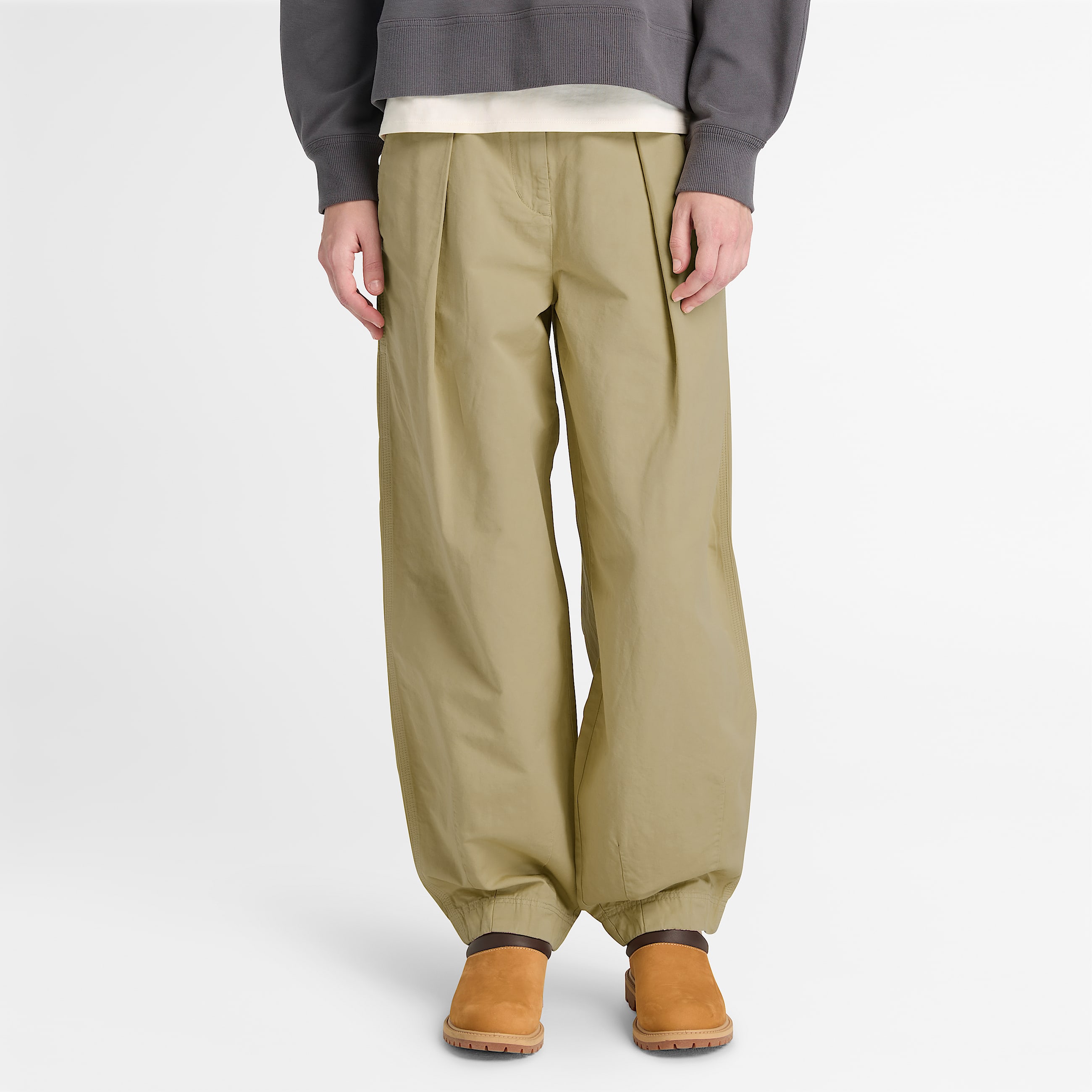 Pantalones utilitarios de algodn y lino para mujer en verde TBL verde ALT1