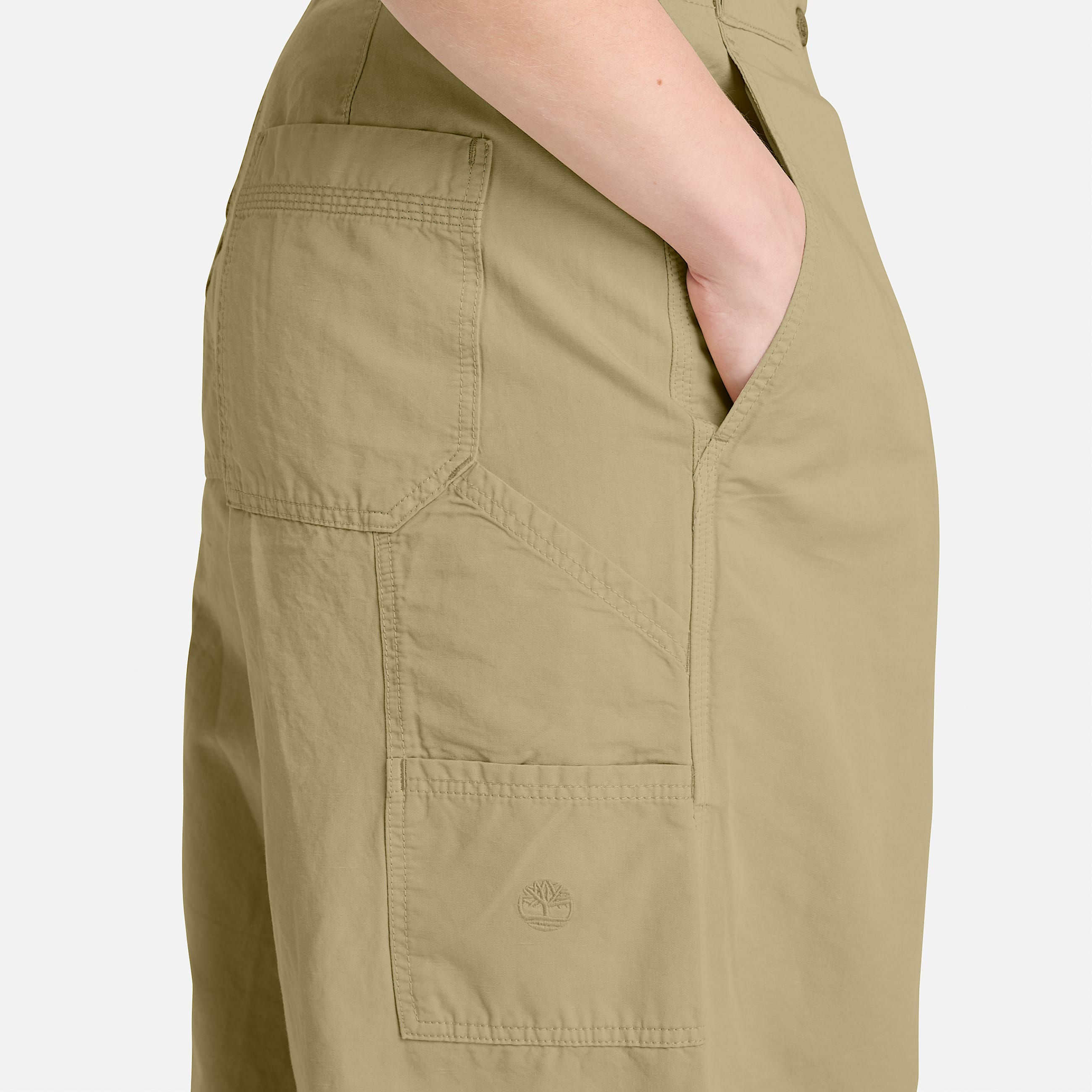 Pantalones utilitarios de algodn y lino para mujer en verde TBL verde ALT3