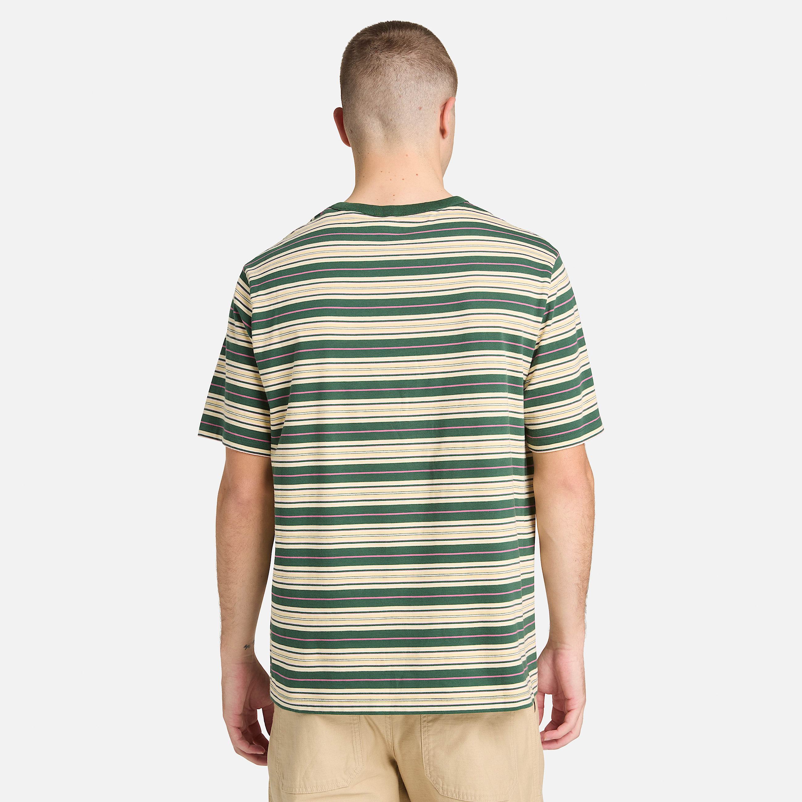 All Gender Striped TShirt in BeigeDark Green TBL Beige ALT8
