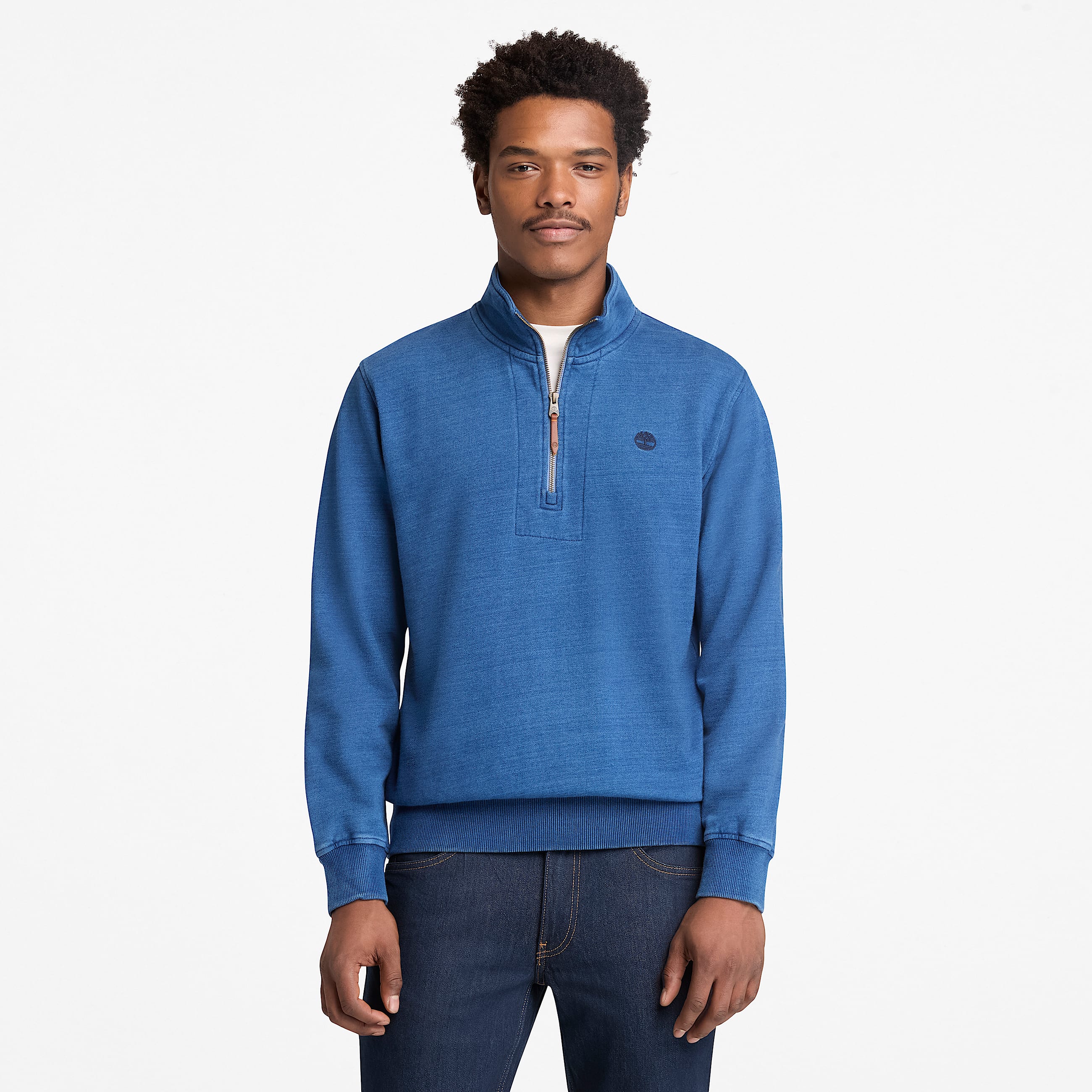 Indigoblaues Sweatshirt mit Viertelreiverschluss fr Herren in Blau TBL Blau ALT1