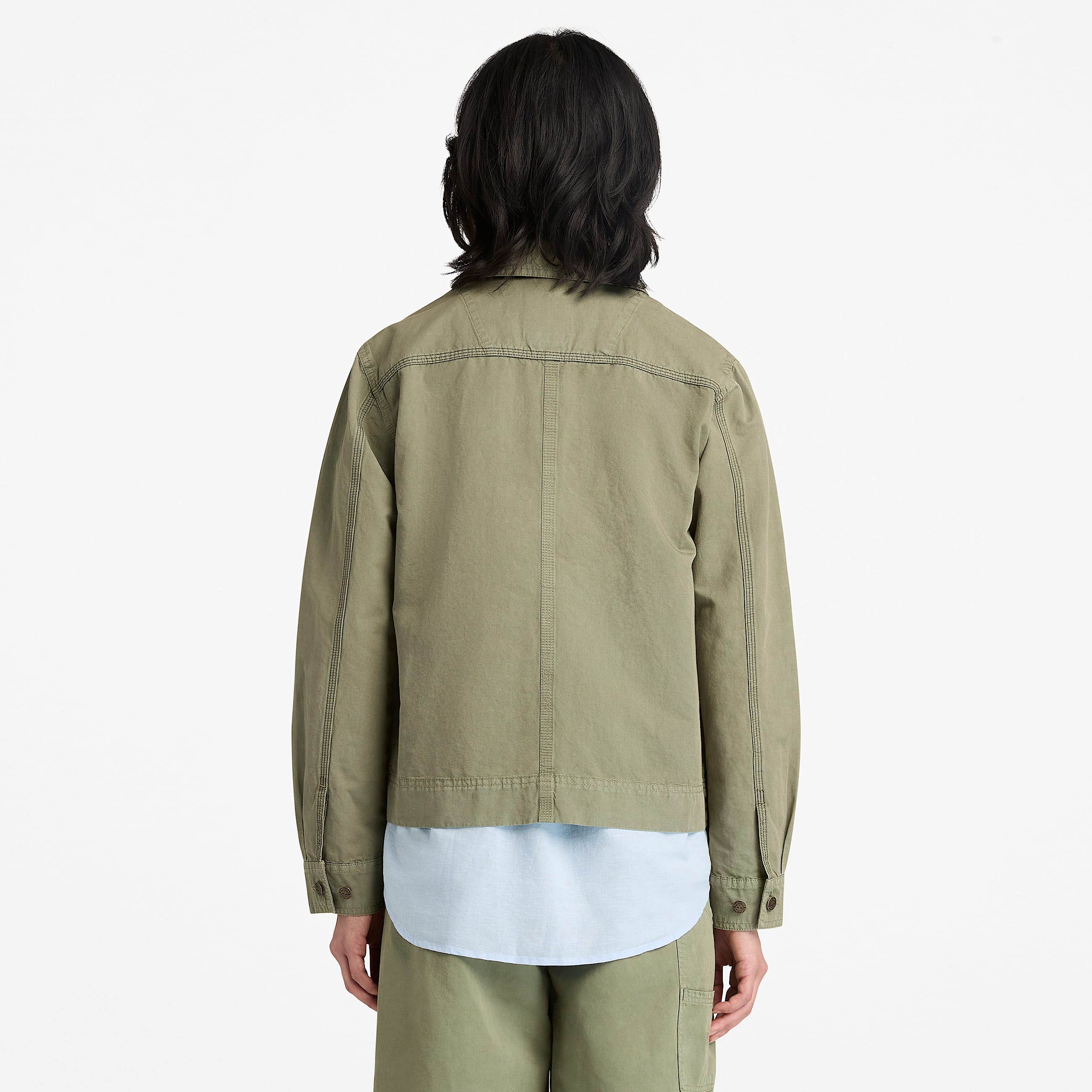 Sobrecamisa utilitaria de algodn y lino para mujer en verde TBL verde ALT8