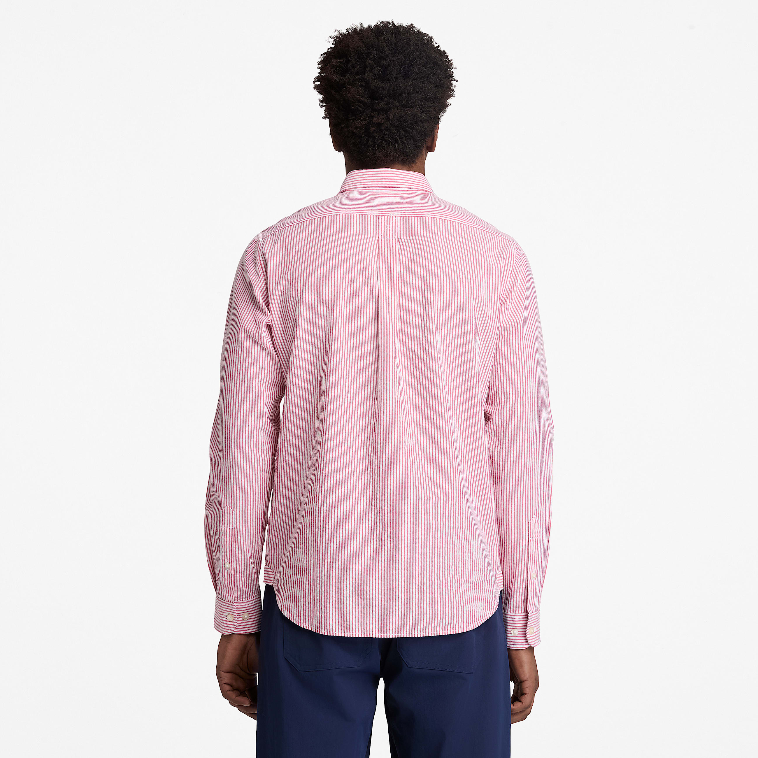 Langrmeliges gestreiftes SeersuckerHemd fr Herren in Rot TBL Rot ALT8