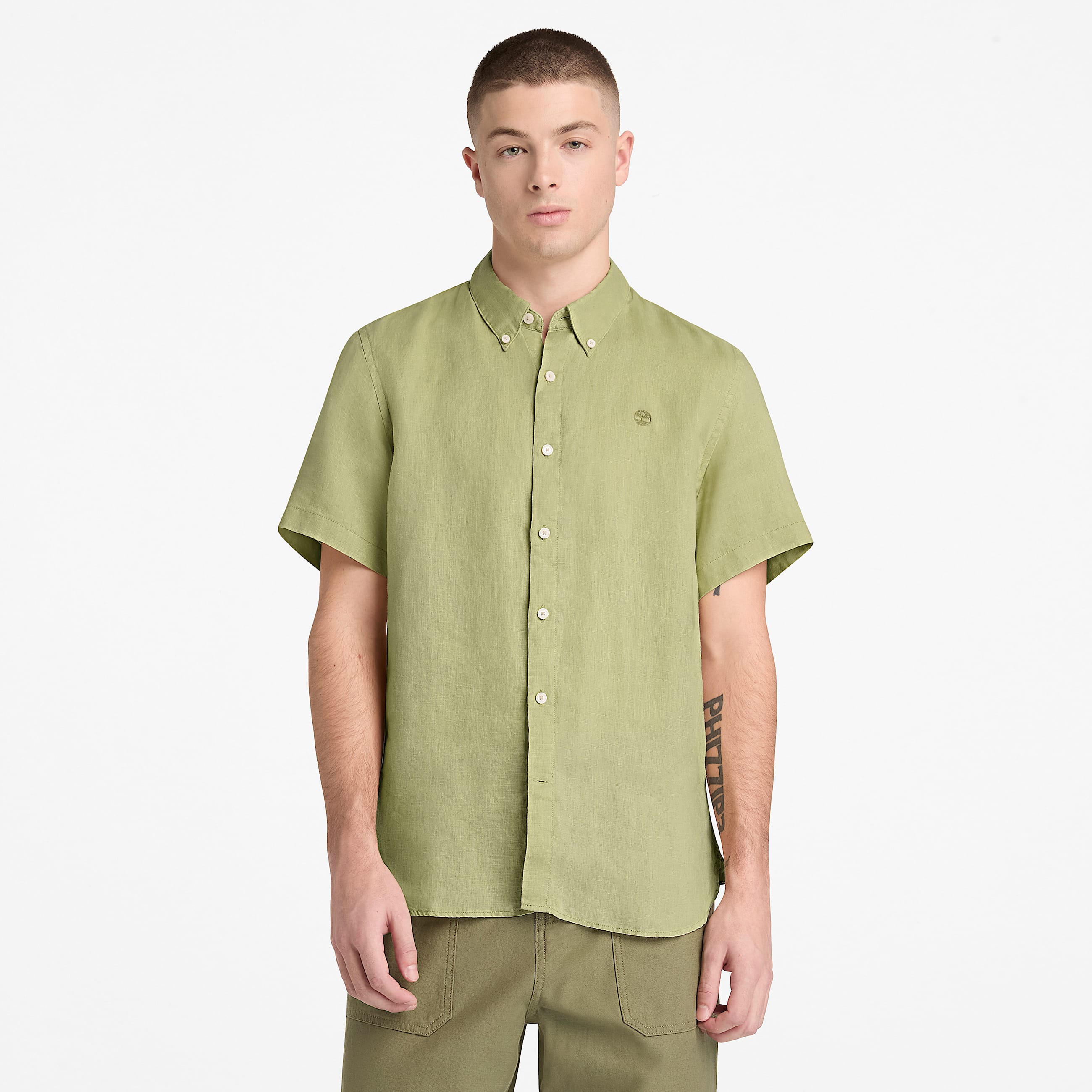 Mill Brook Linen ShortSleeve Shirt for Men in Green TBL Green ALT1