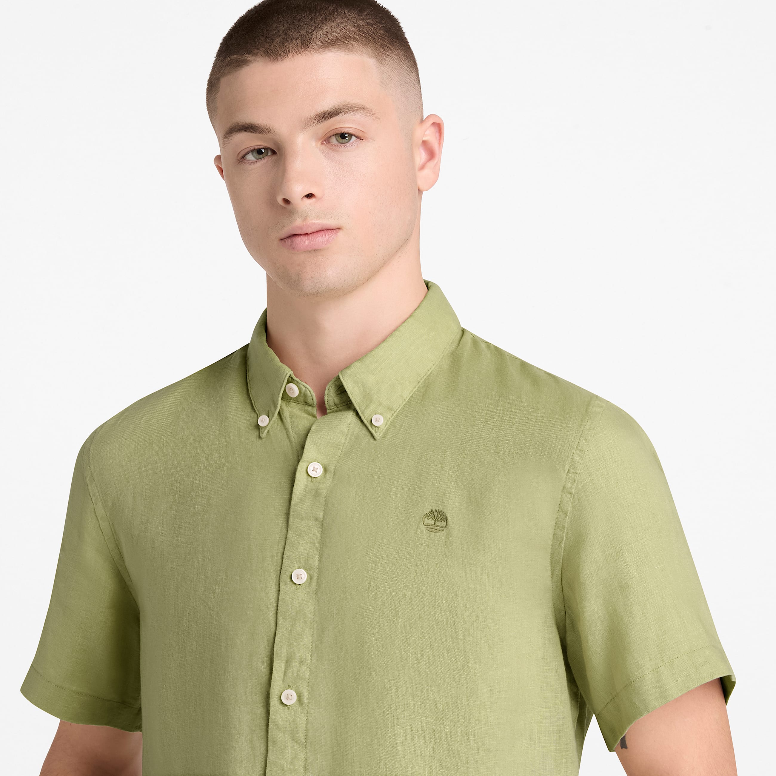 Mill Brook Linen ShortSleeve Shirt for Men in Green TBL Green ALT3