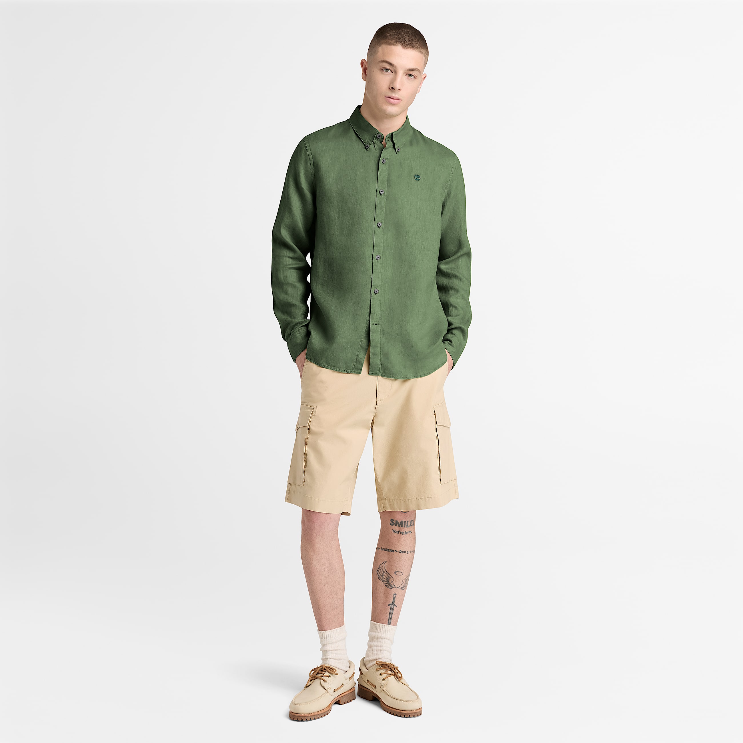 Mill Brook Linen Shirt for Men in Dark Green TBL Green ALT2