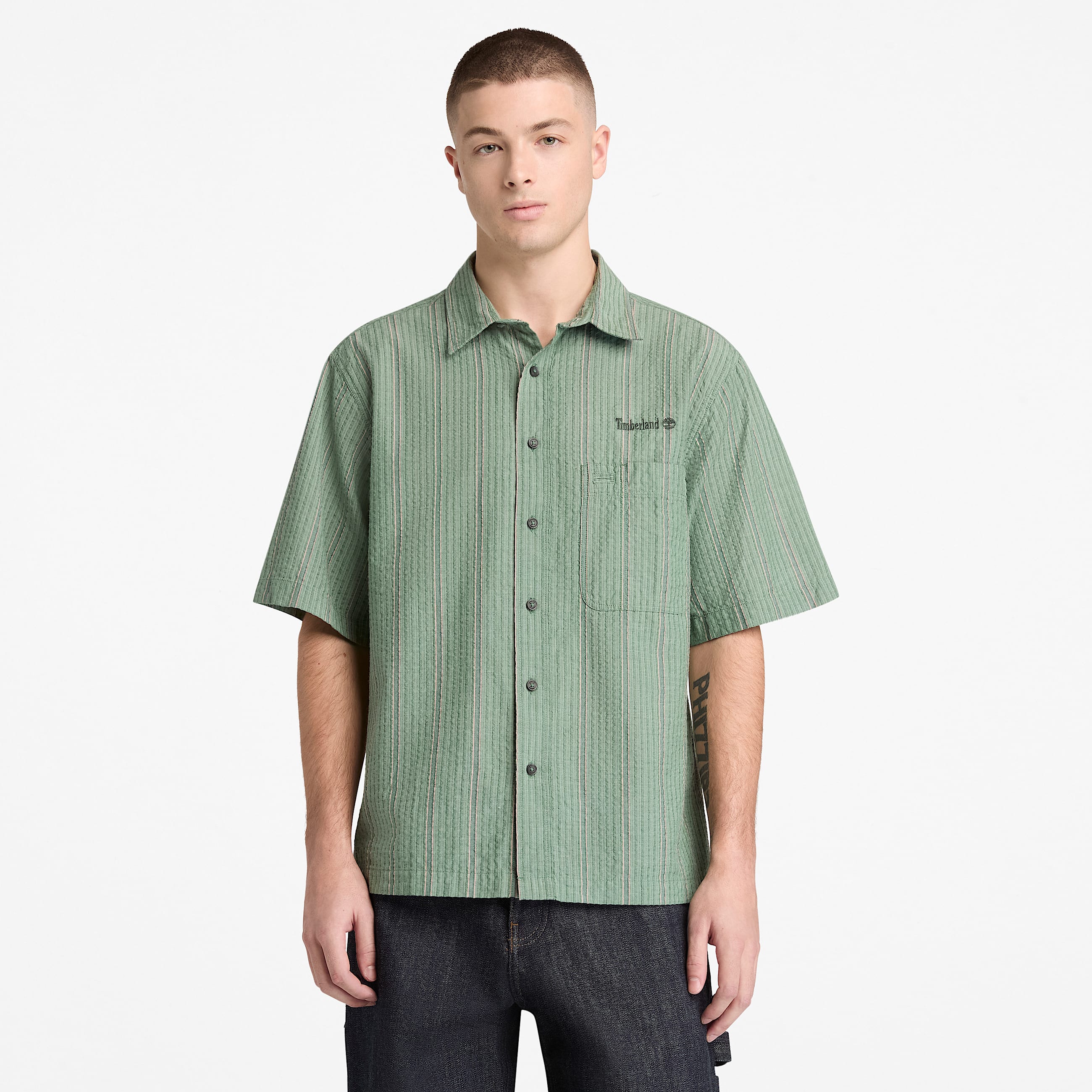 All Gender Lightweight Button Down Shirt in Dark Green TBL Green ALT3