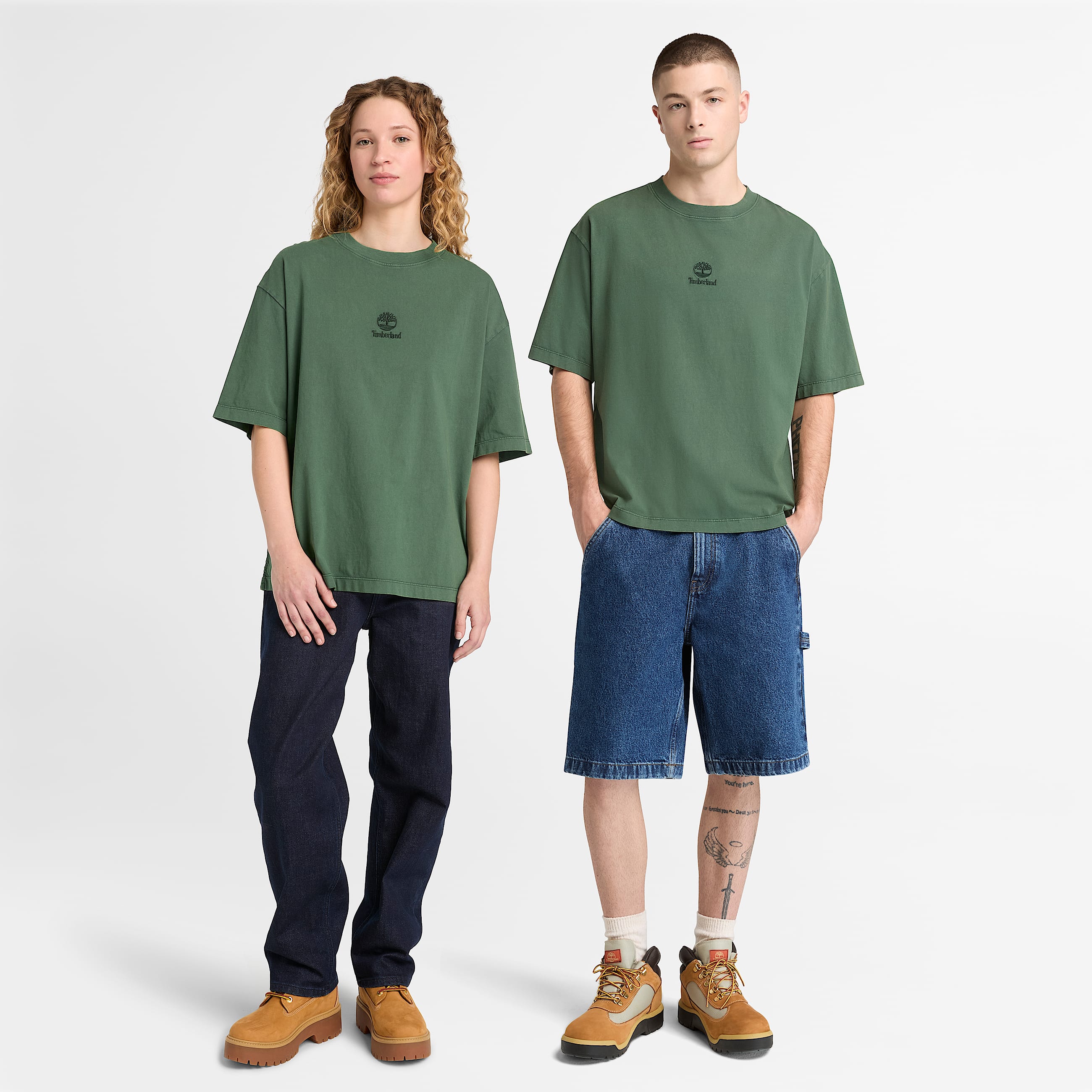 All Gender Sunwashed Embroidered Logo TShirt in Dark Green TBL Green ALT1