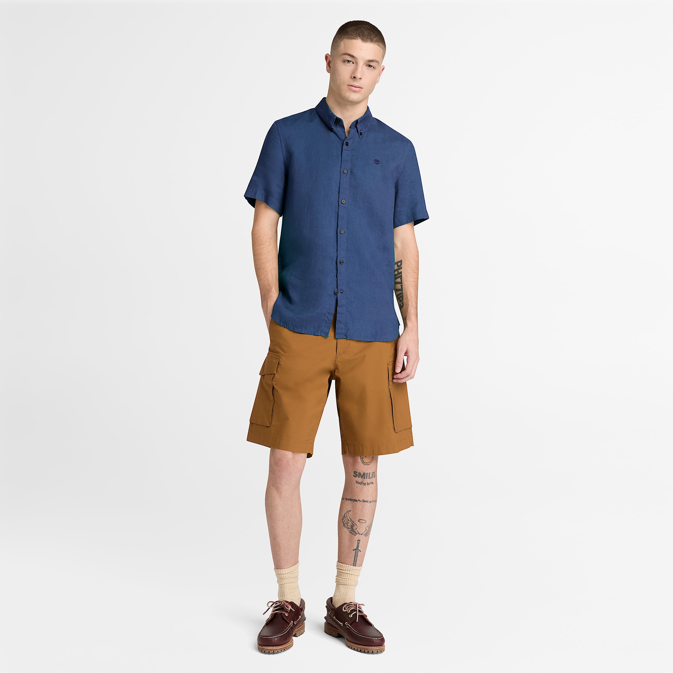 Camisa de Manga Curta em Linho Mill Brook para Homem em azulescuro TBL azul ALT2