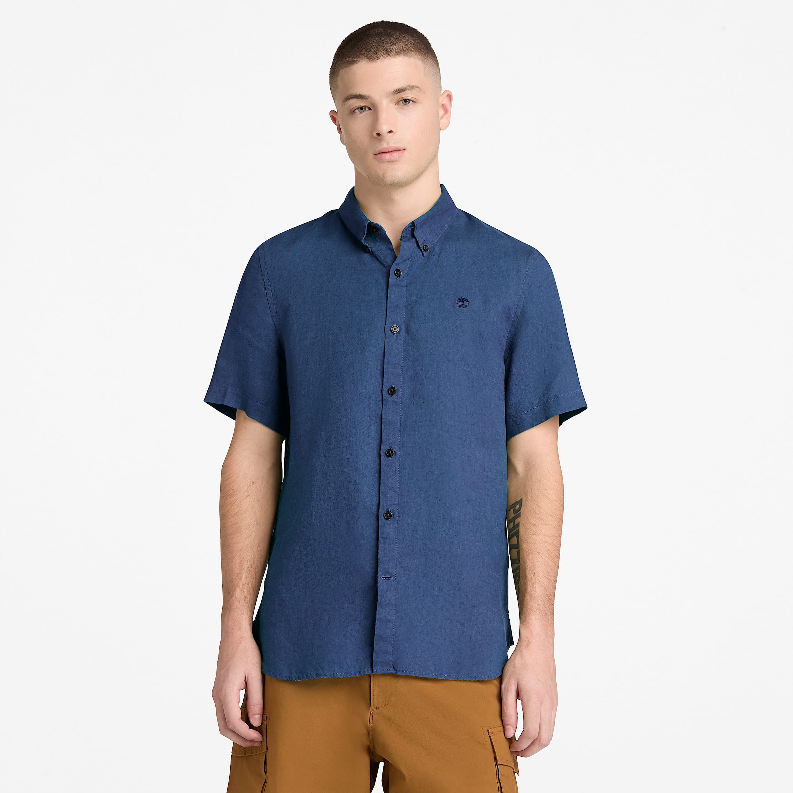 Camisa de Manga Curta em Linho Mill Brook para Homem em azulescuro TBL azul ALT1