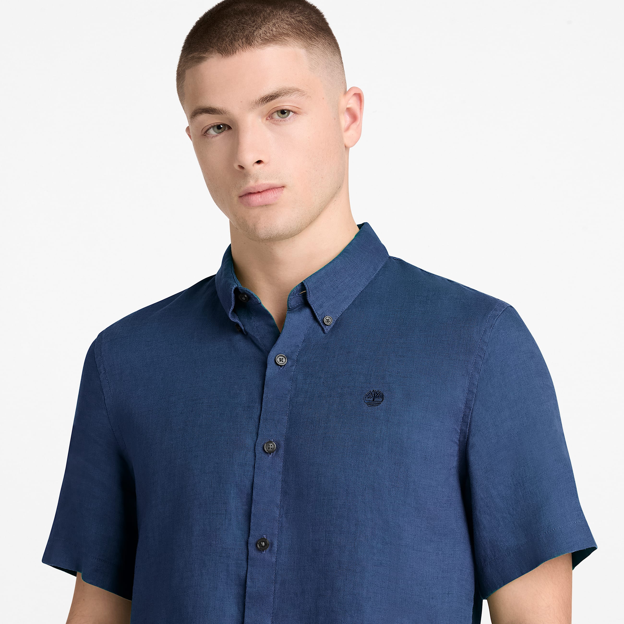 Camisa de Manga Curta em Linho Mill Brook para Homem em azulescuro TBL azul ALT3