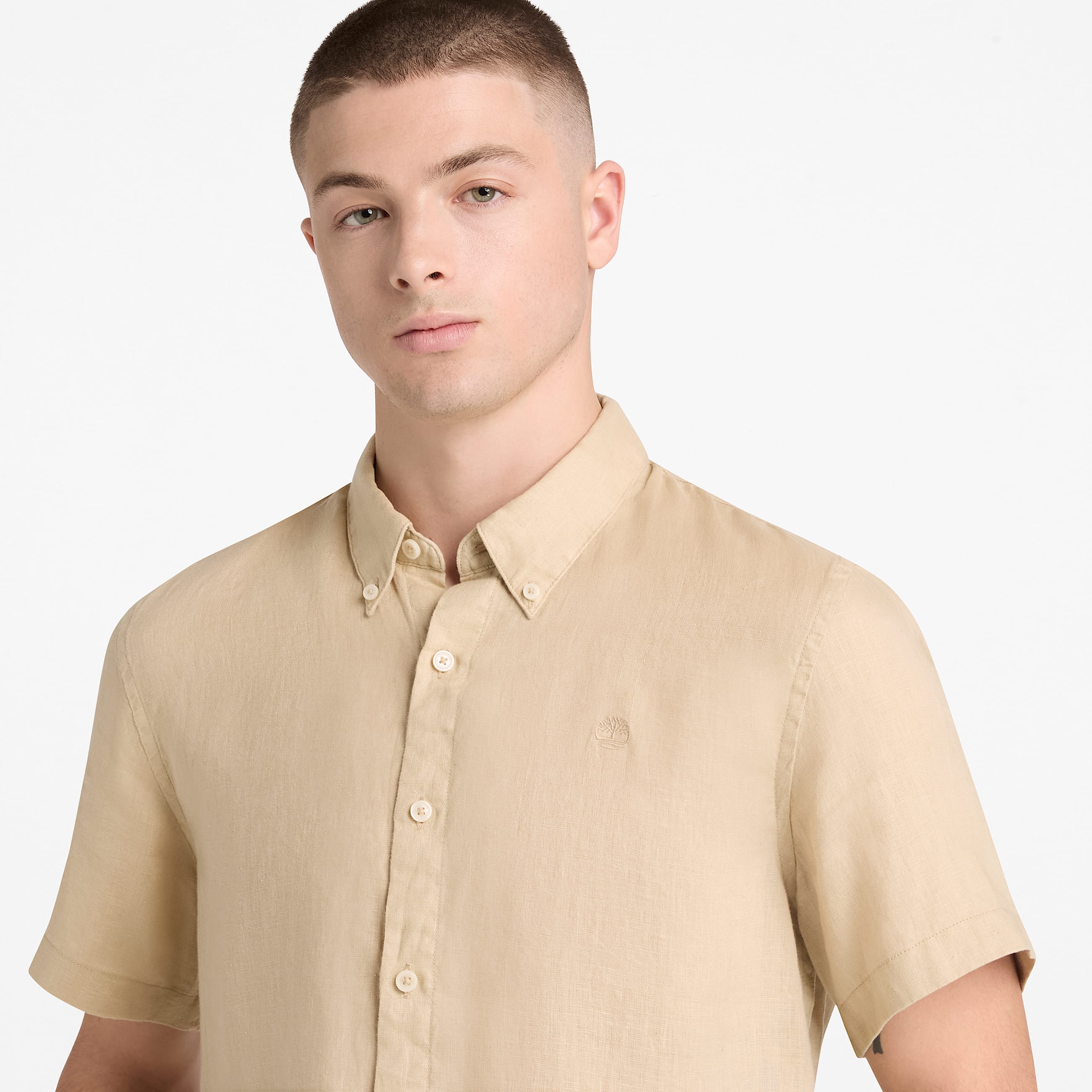 Mill Brook kurzrmeliges Leinenhemd fr Herren in Beige TBL Beige ALT3