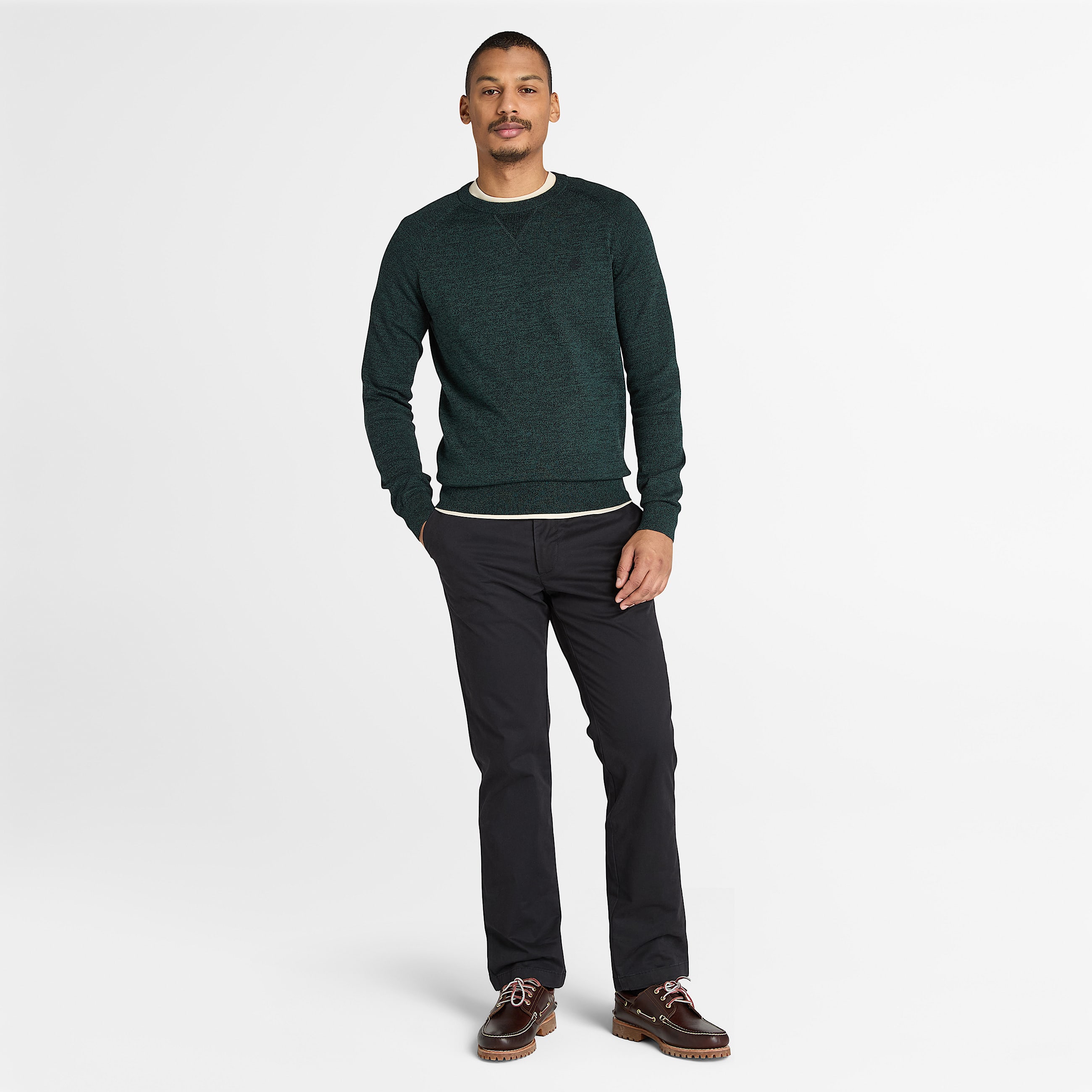 Williams River Cotton Raglan Sleeve Crewneck Jumper for Men in Dark Green TBL Green ALT2