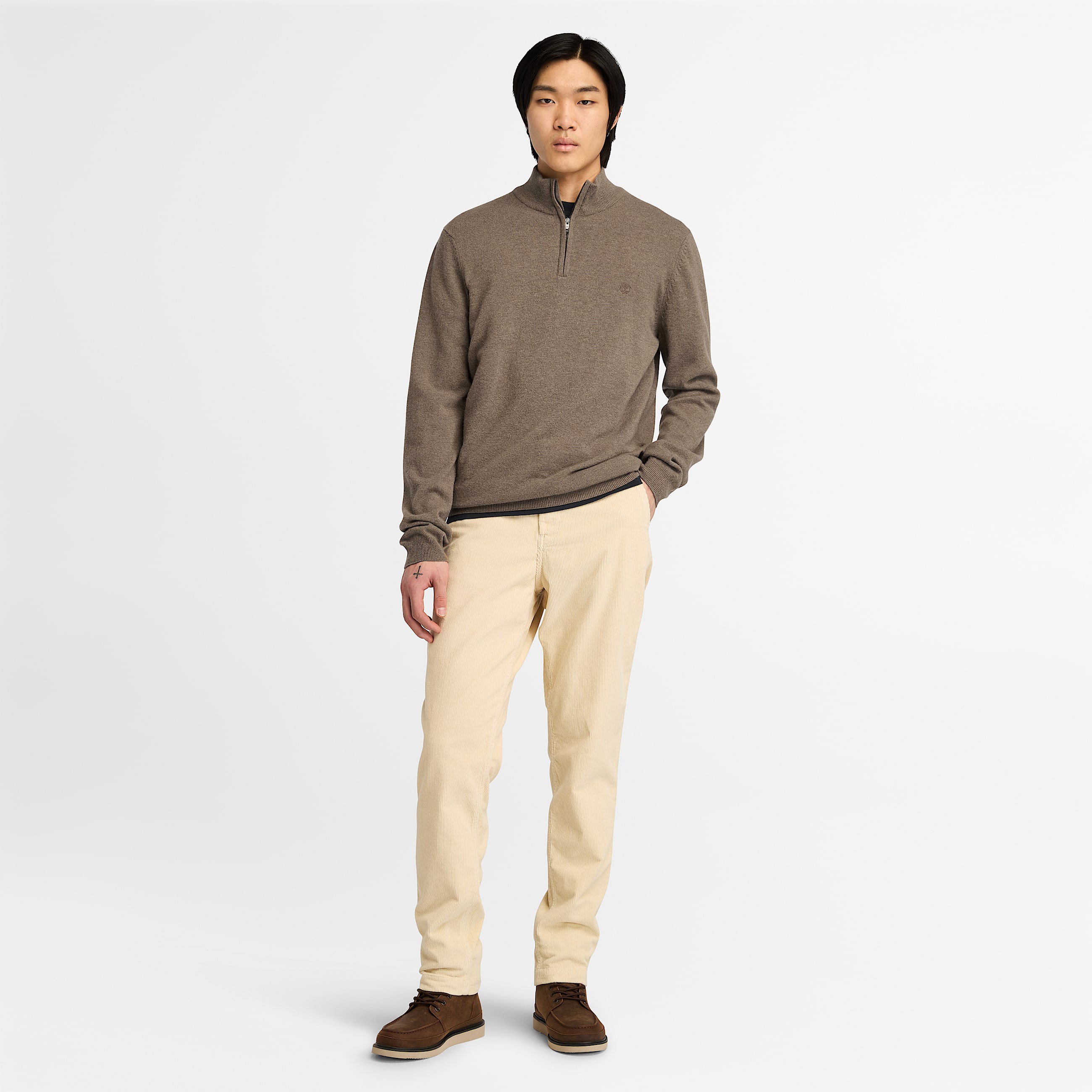 Camisola com Fecho de Correr a 14 em L Merino Cohas Brook para Homem em castanho TBL castanho ALT2