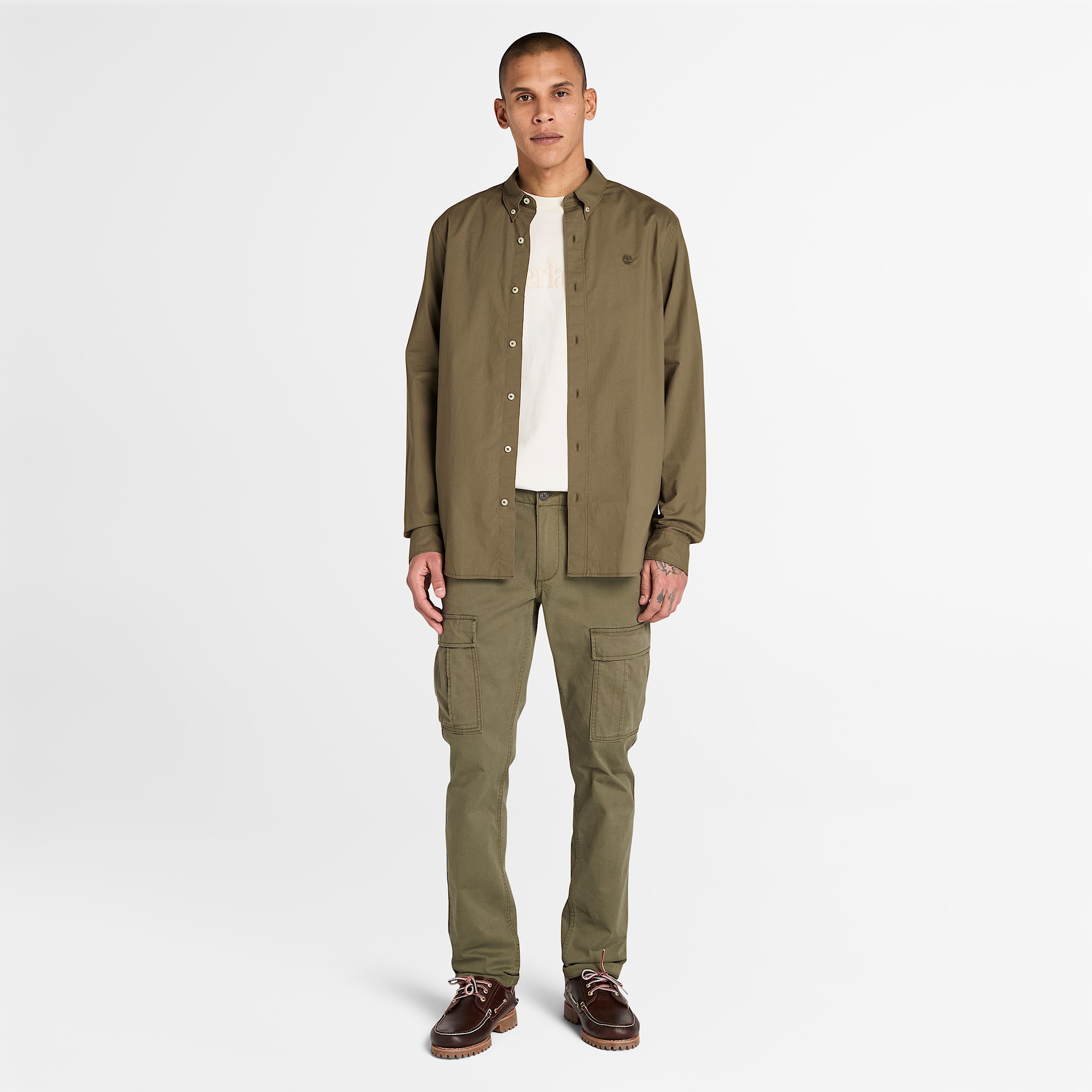 Camisa de manga larga de popelina elstica para hombre en verde TBL verde ALT2