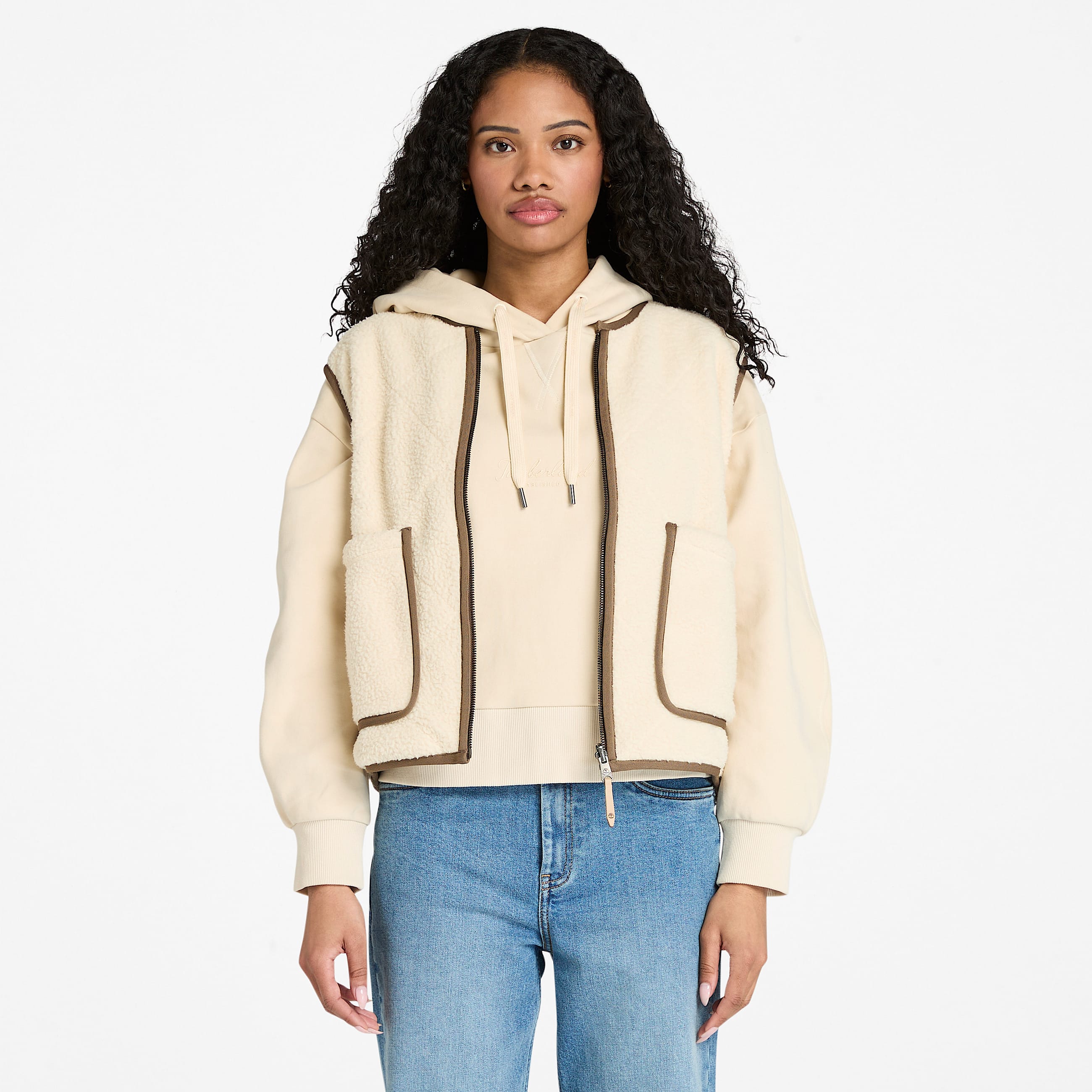 Bodywarmer van hoogpolig fleece voor dames in beige TBL beige ALT1