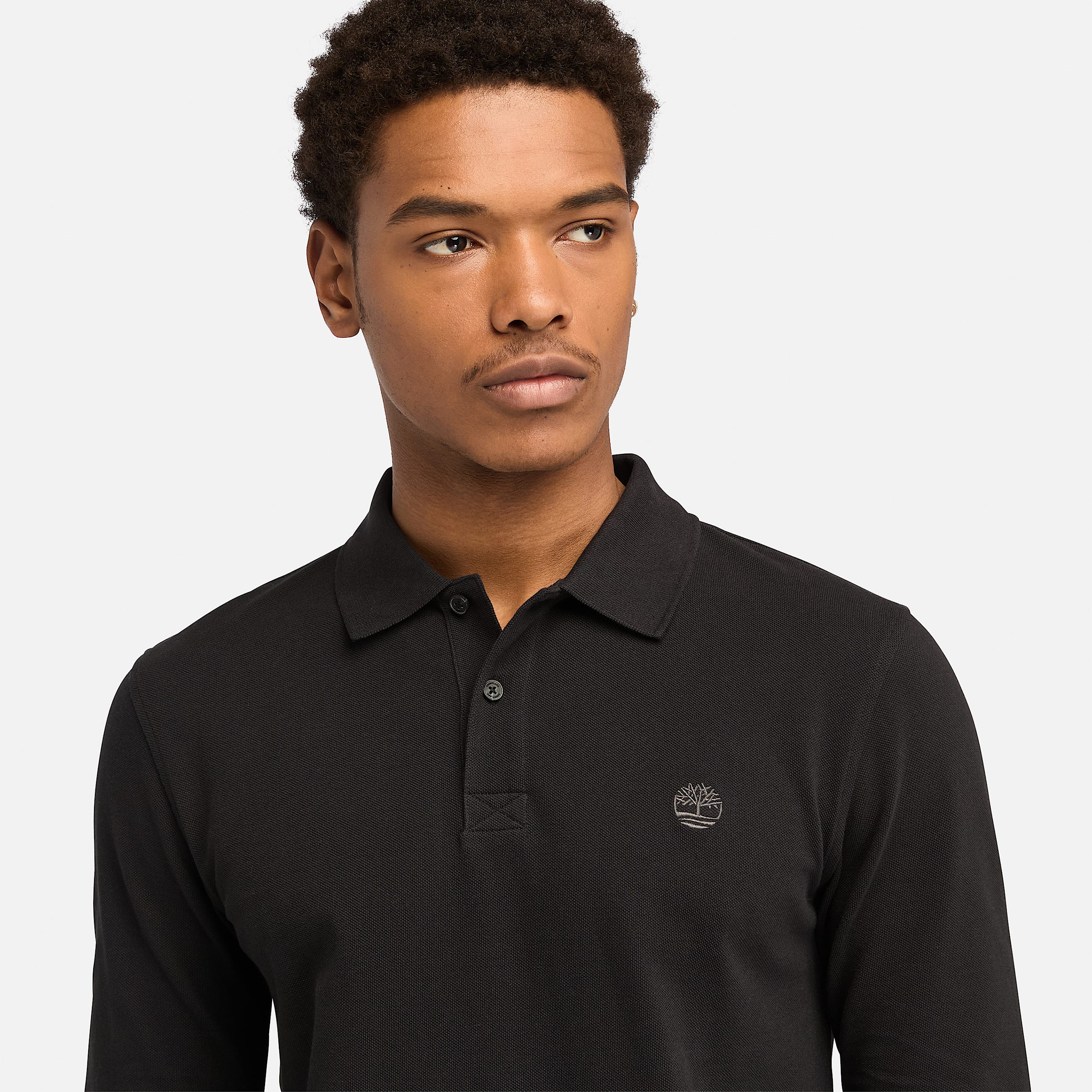 Millers River LongSleeve Pique Polo for Men in Black TBL Black ALT3