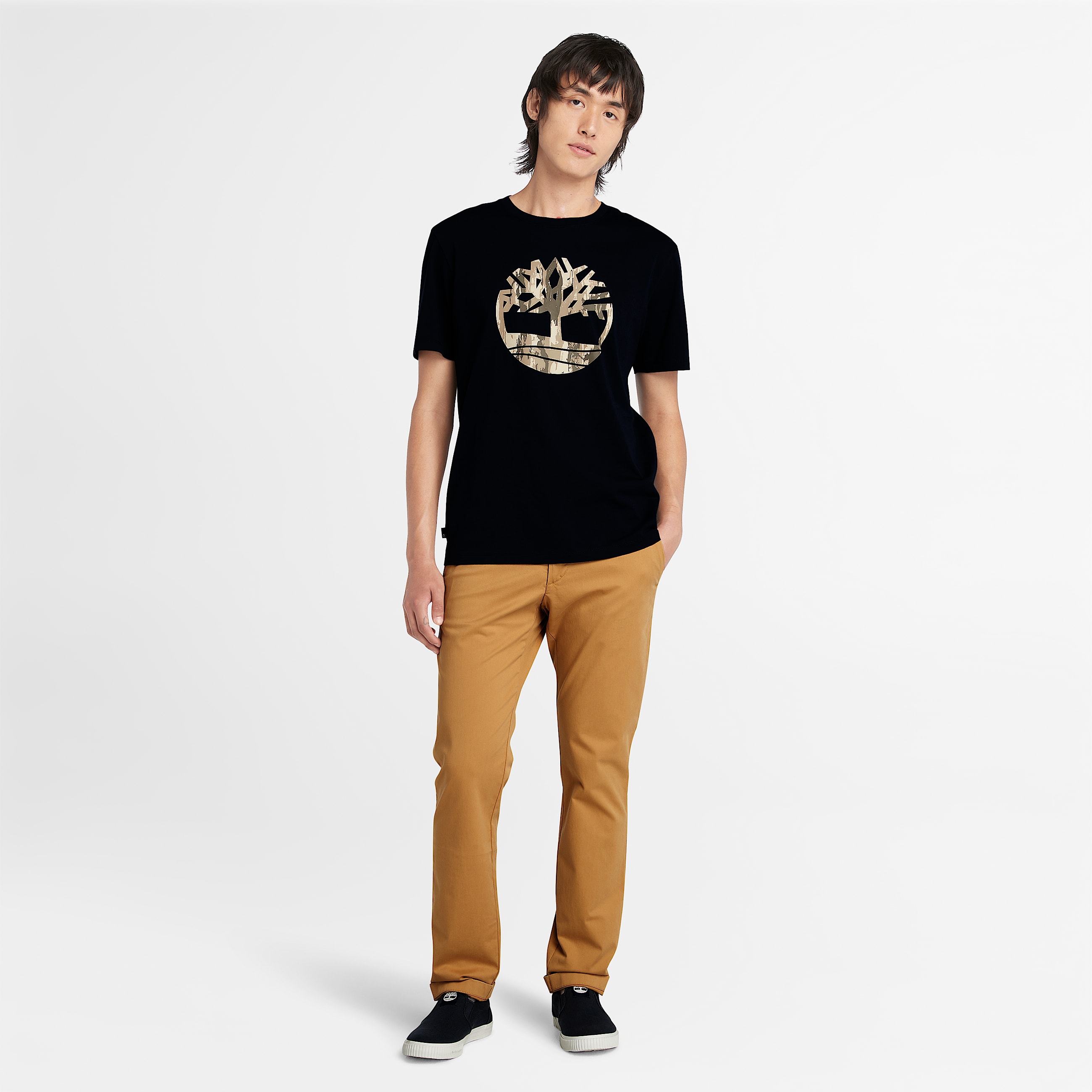 Calas Chino em Sarja Justas Claremont para Homem em amareloescuro TBL amarelo ALT2