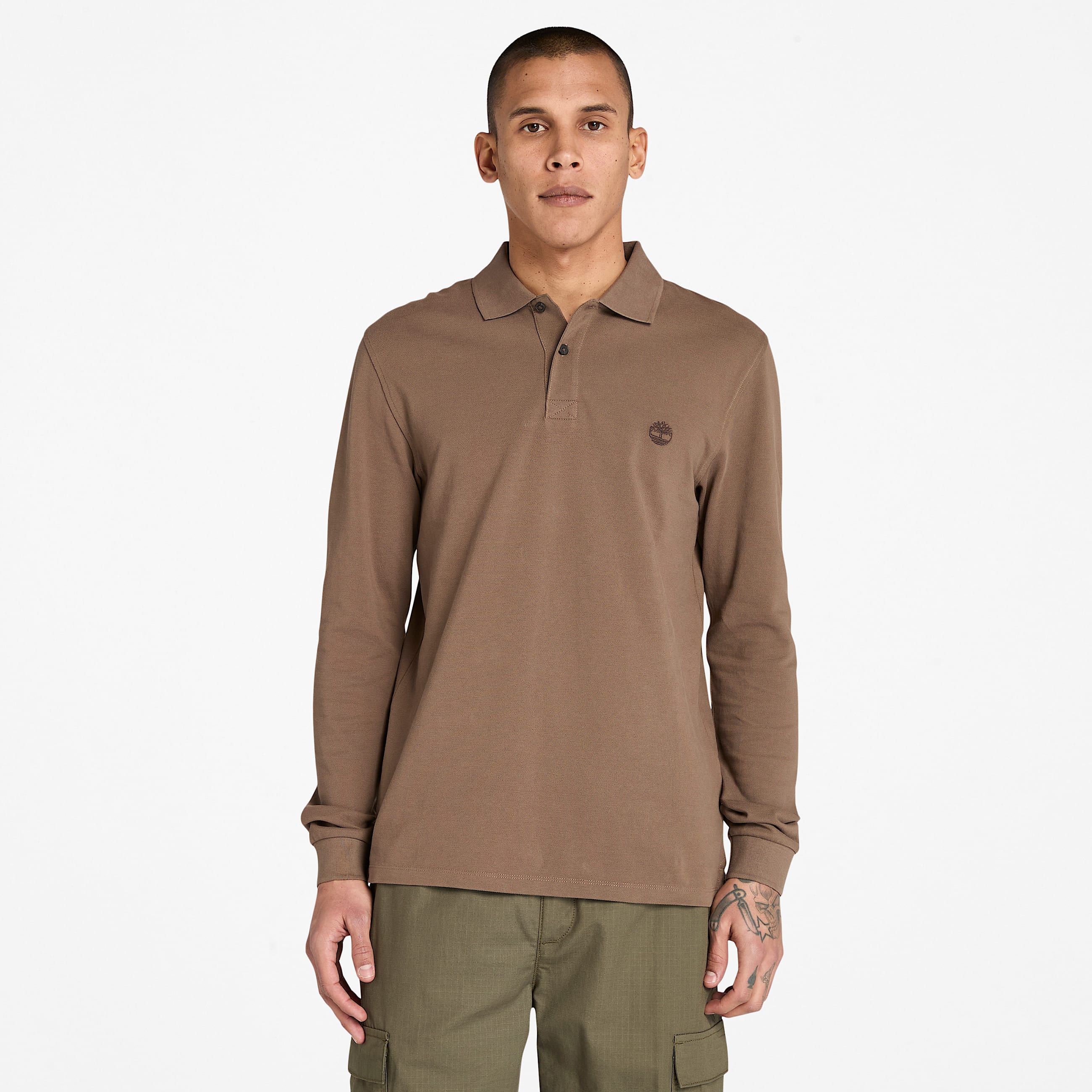 Polo em Piqu de Manga Comprida Millers River para Homem em castanho TBL castanho ALT1