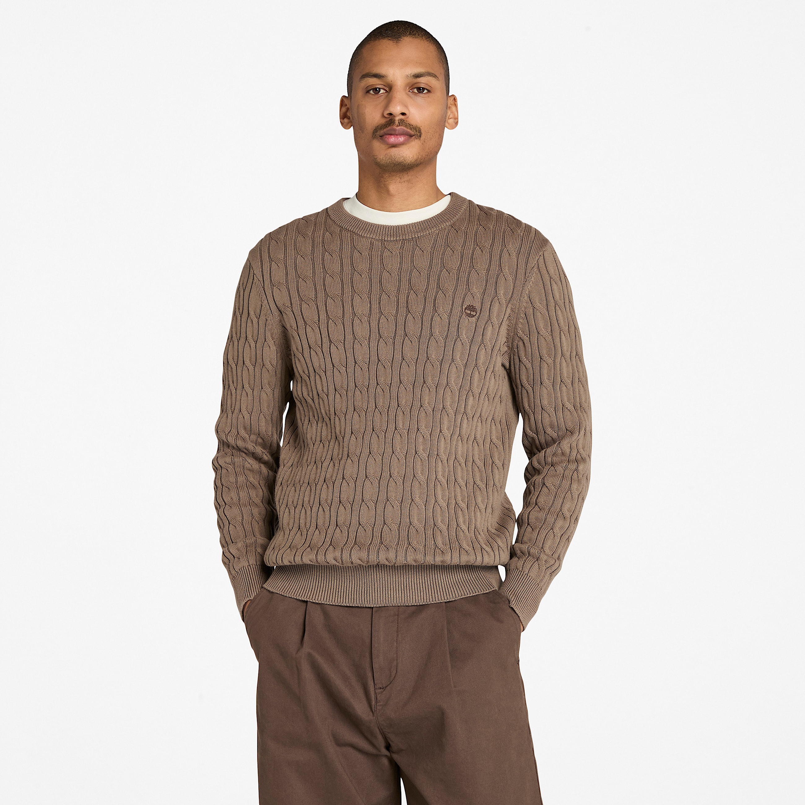 Williams River Crewneck Cableknit Jumper for Men in Brown TBL Brown ALT1