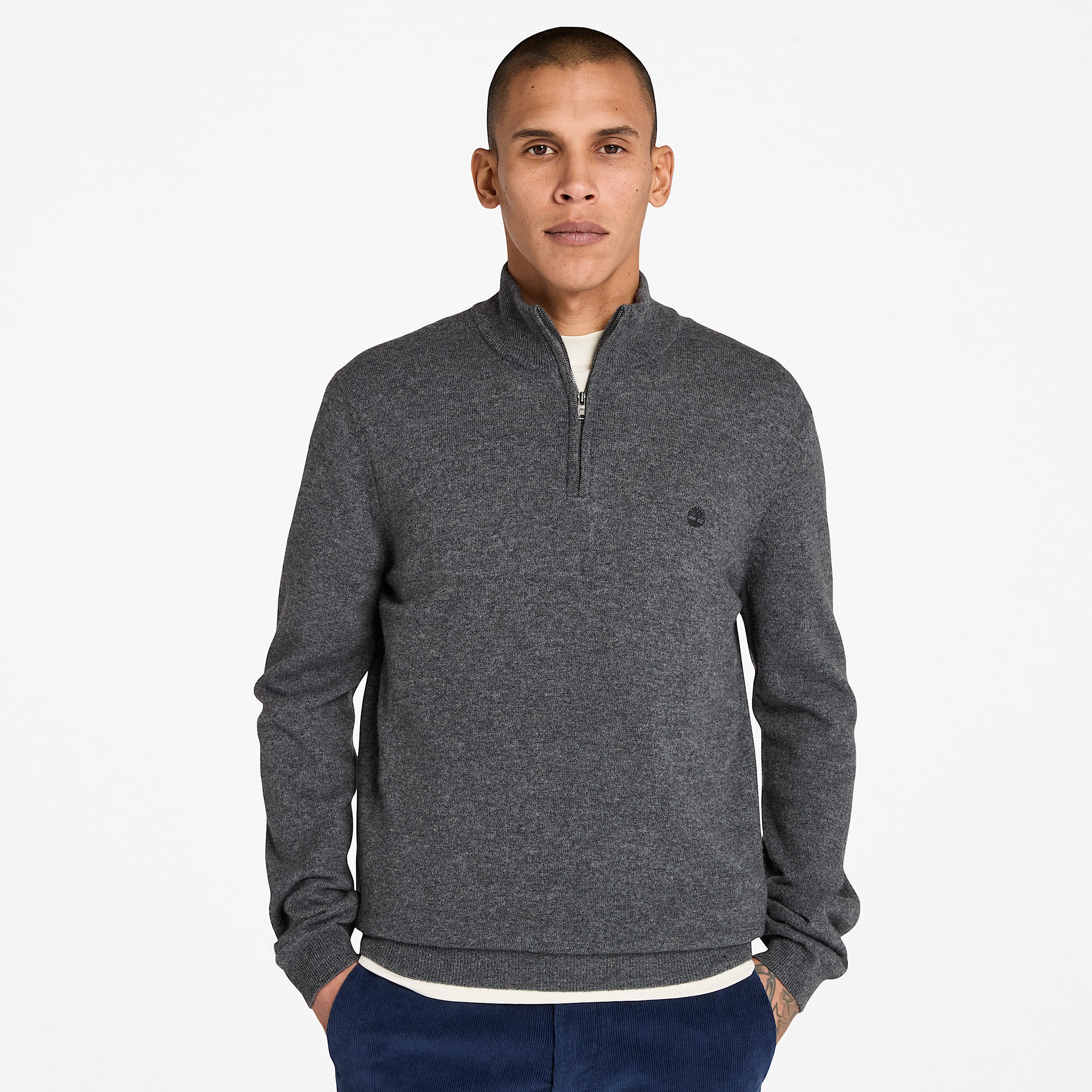 Cohas Brook Trui van merinowol met kwartrits voor heren in Grijs TBL grijs ALT1