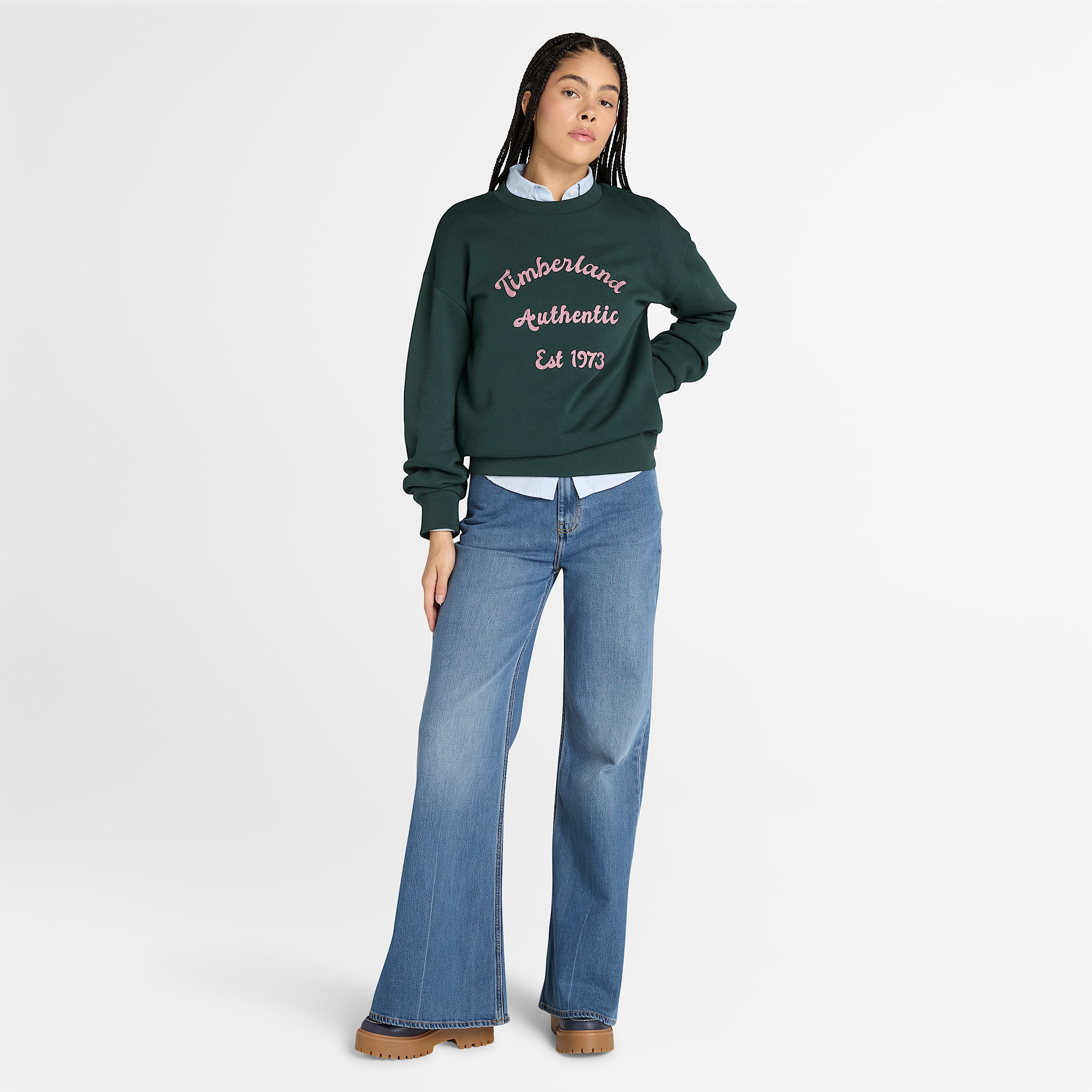 Camisola de Gola Redonda Escovada para Mulher em verdeescuro TBL verde ALT2