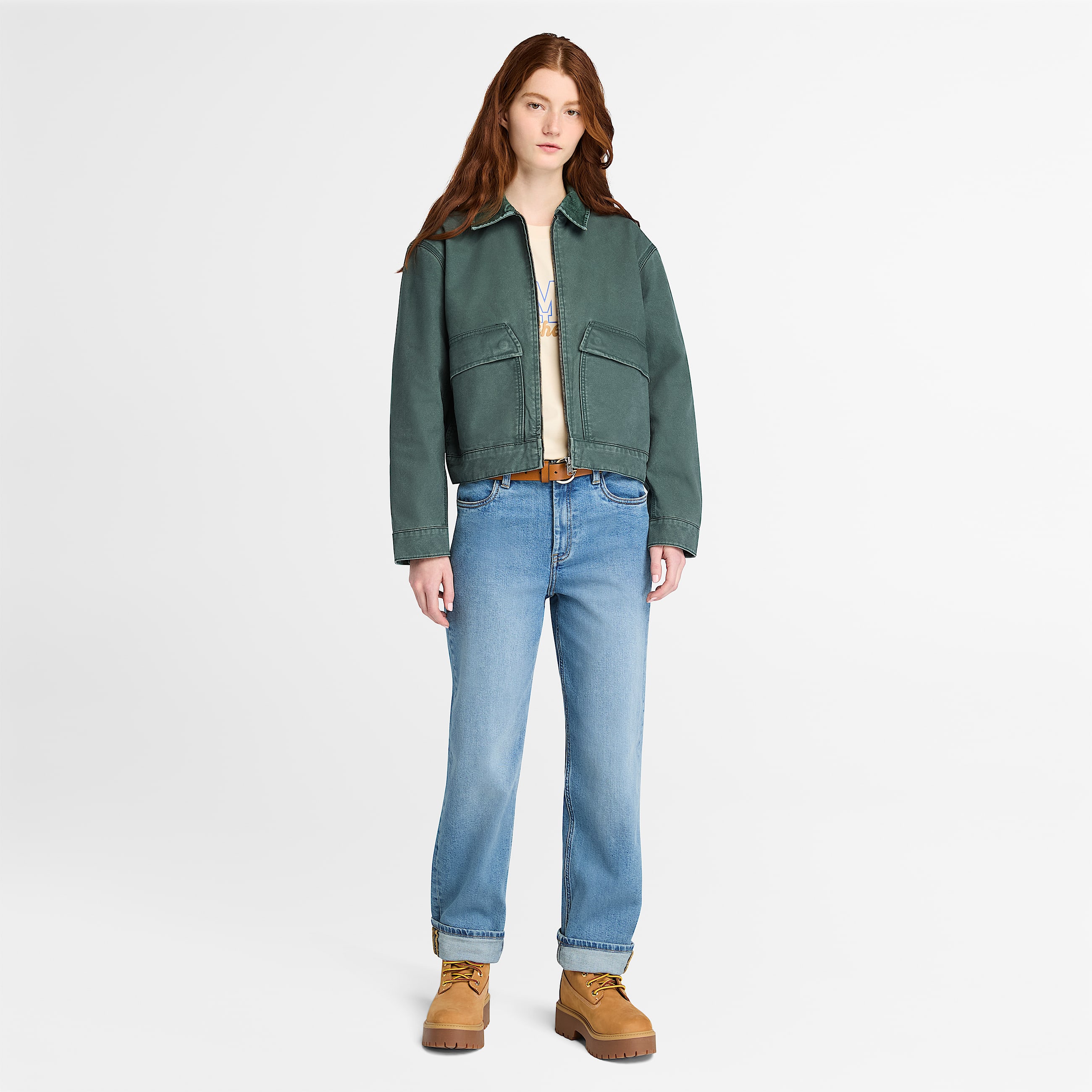 Casaco em Lona Strafford Washed para Mulher em verdeescuro TBL verde ALT2